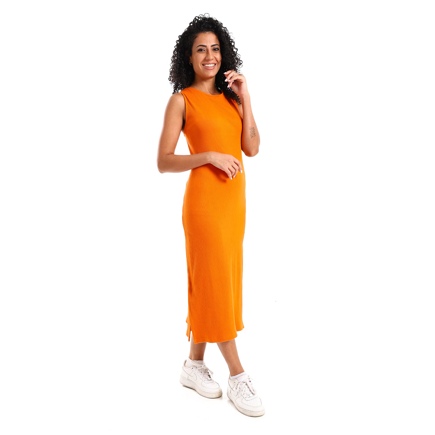 Orange sleeveless Rib Dress