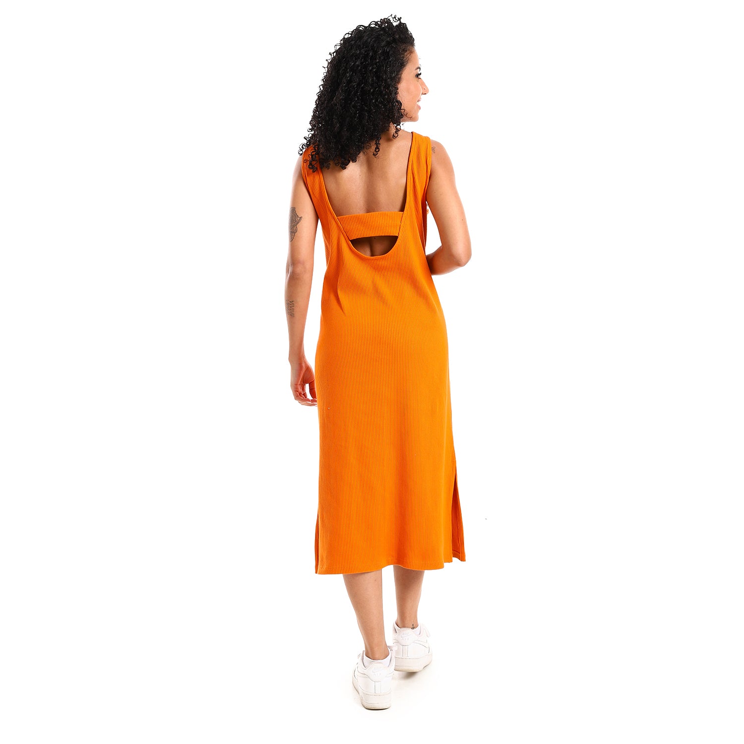 Orange sleeveless Rib Dress