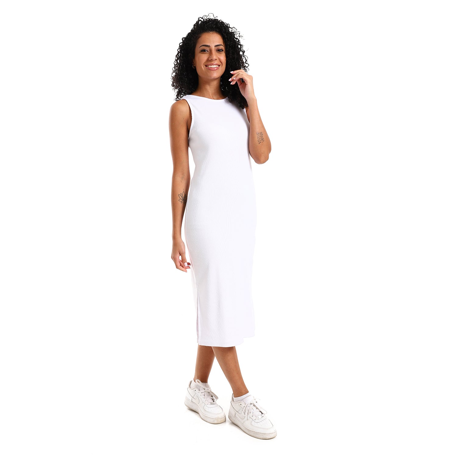White sleeveless Rib Dress