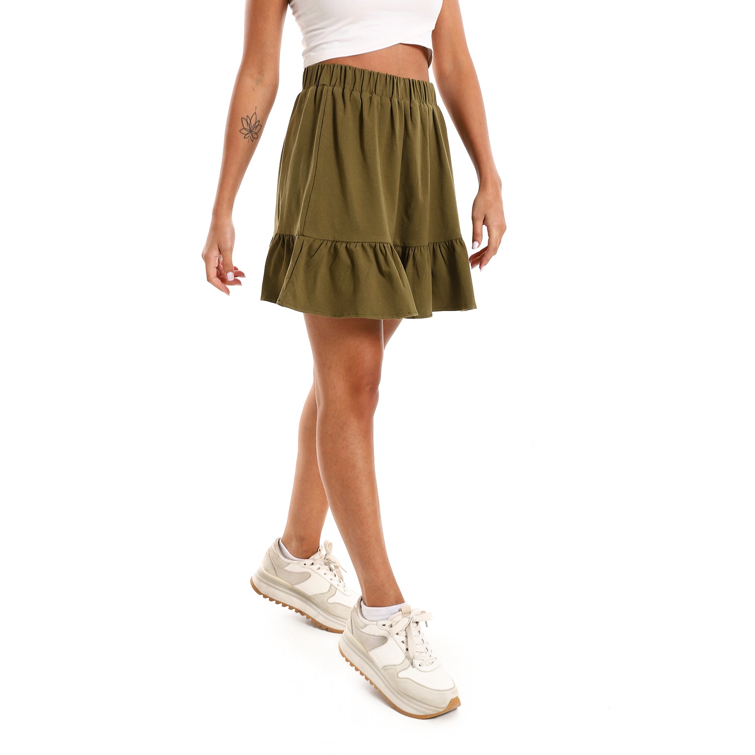 Khaki Ruffled mini skirt