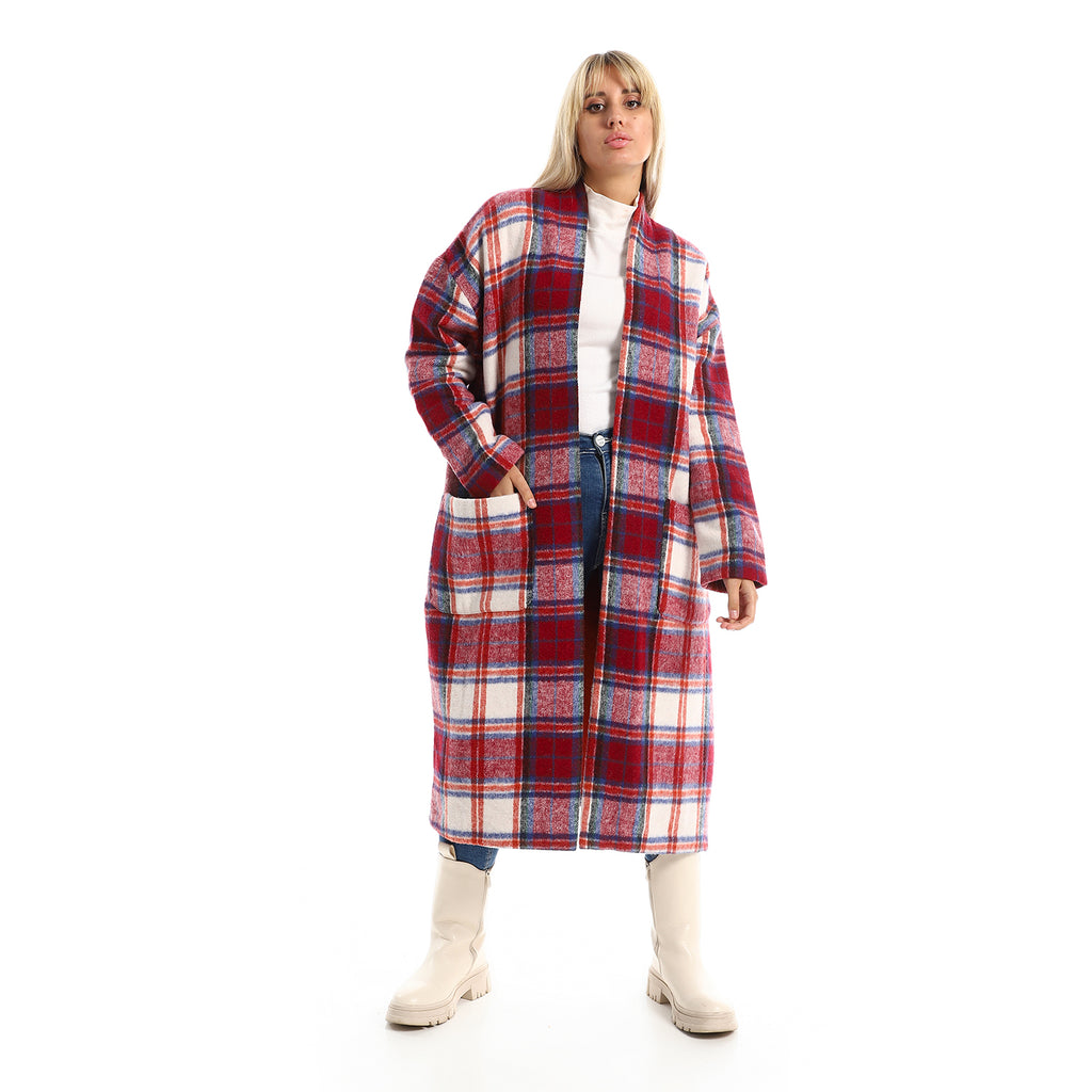 Red white checks Coat