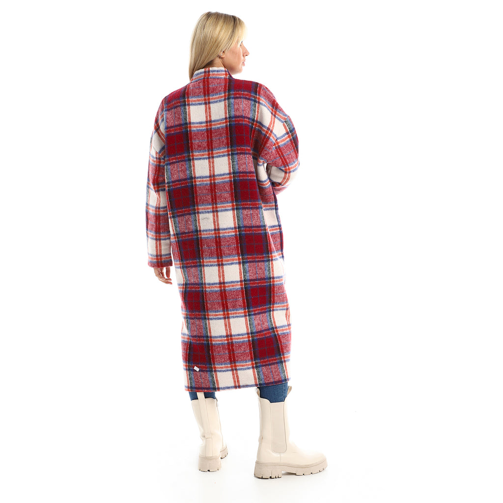 Red white checks Coat