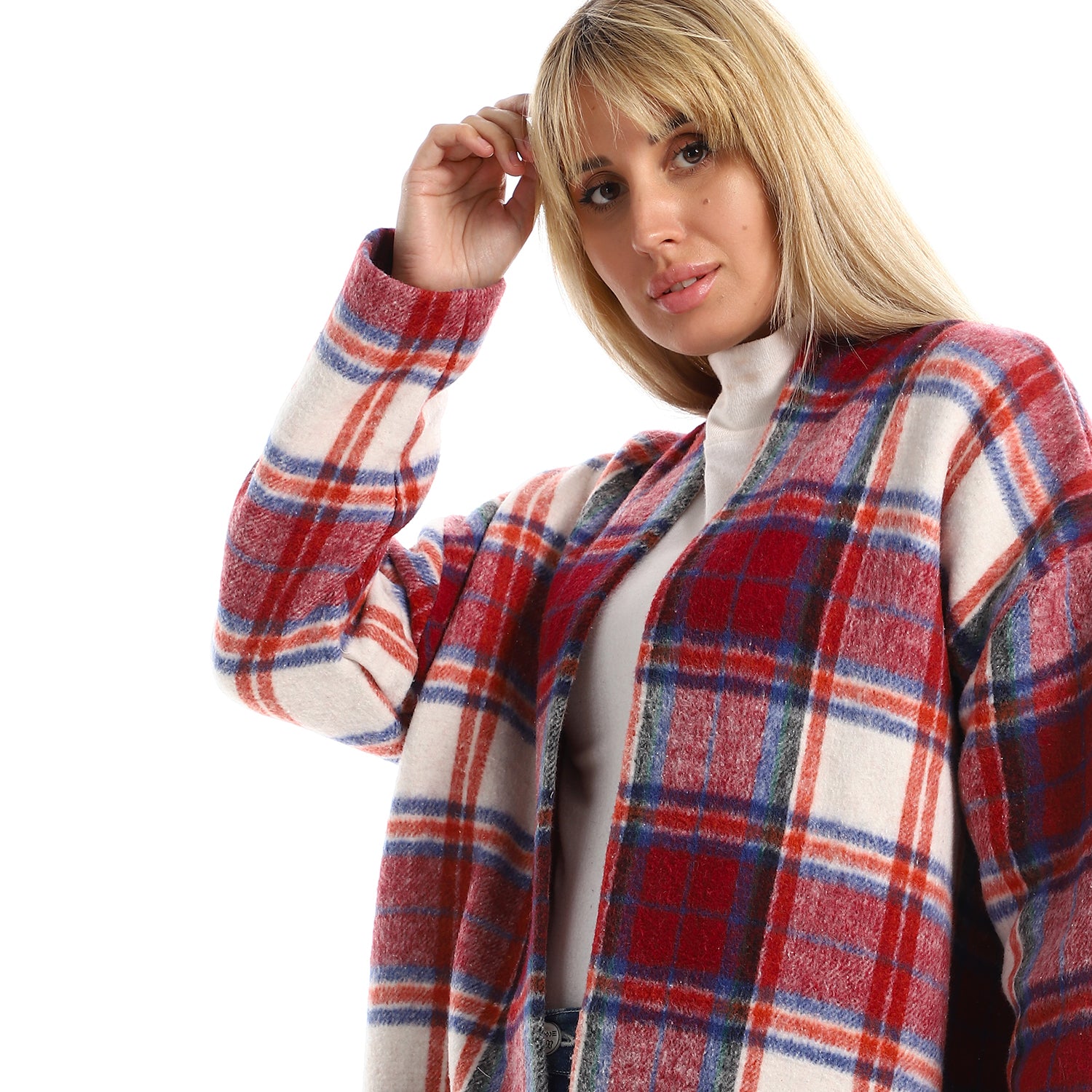Red white checks Coat