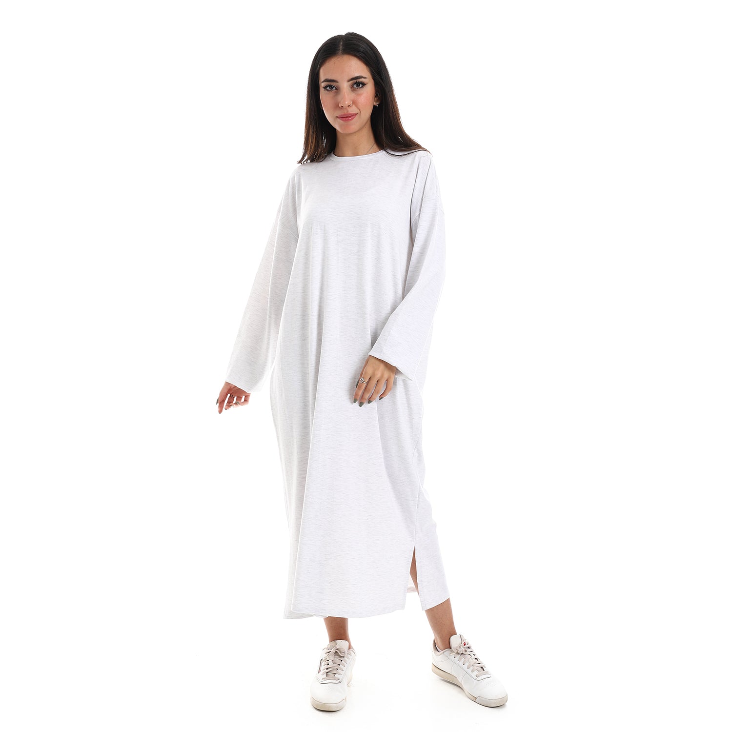 White Oversized Long sleeve shirt dress