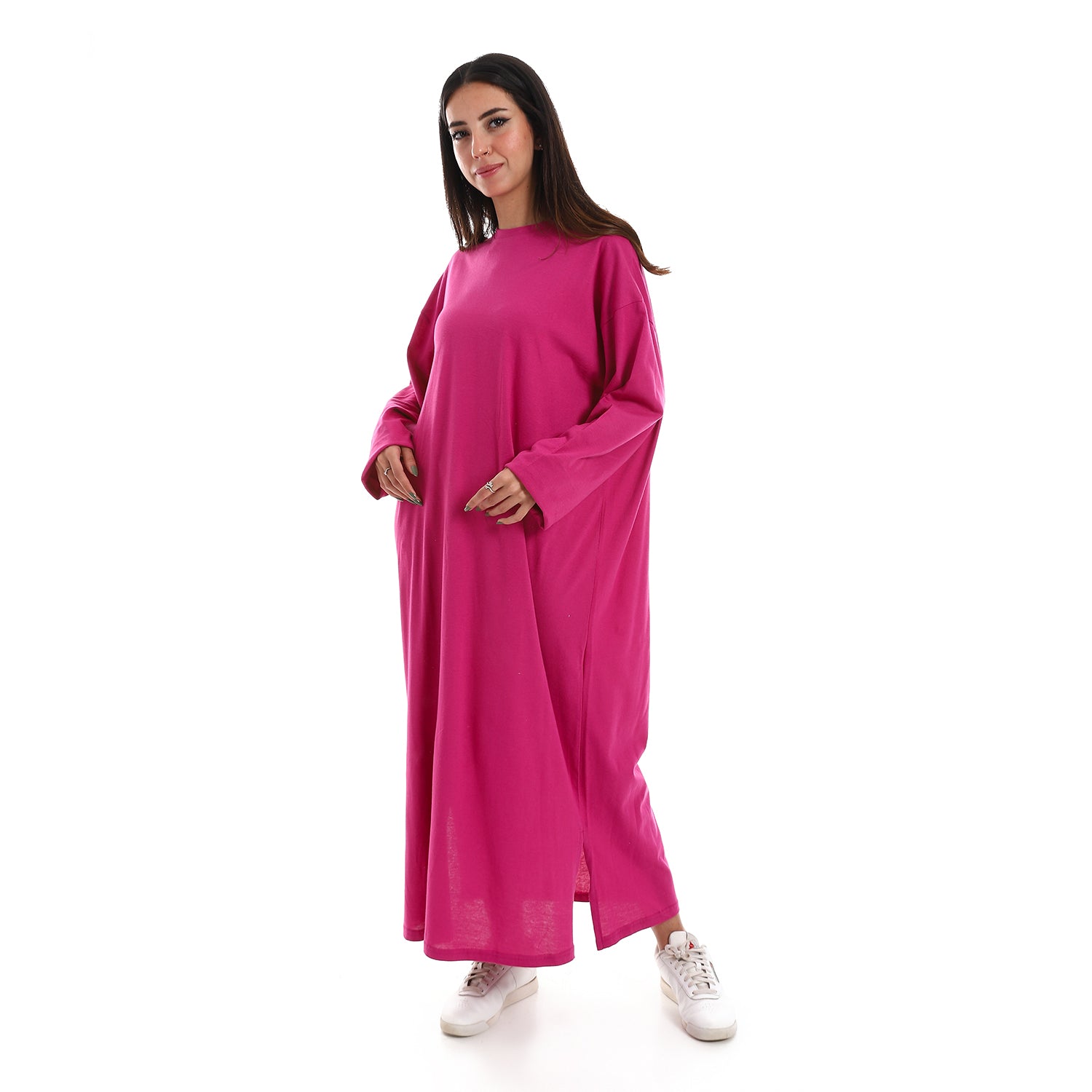 Fuschia Oversized Long sleeve shirt dress