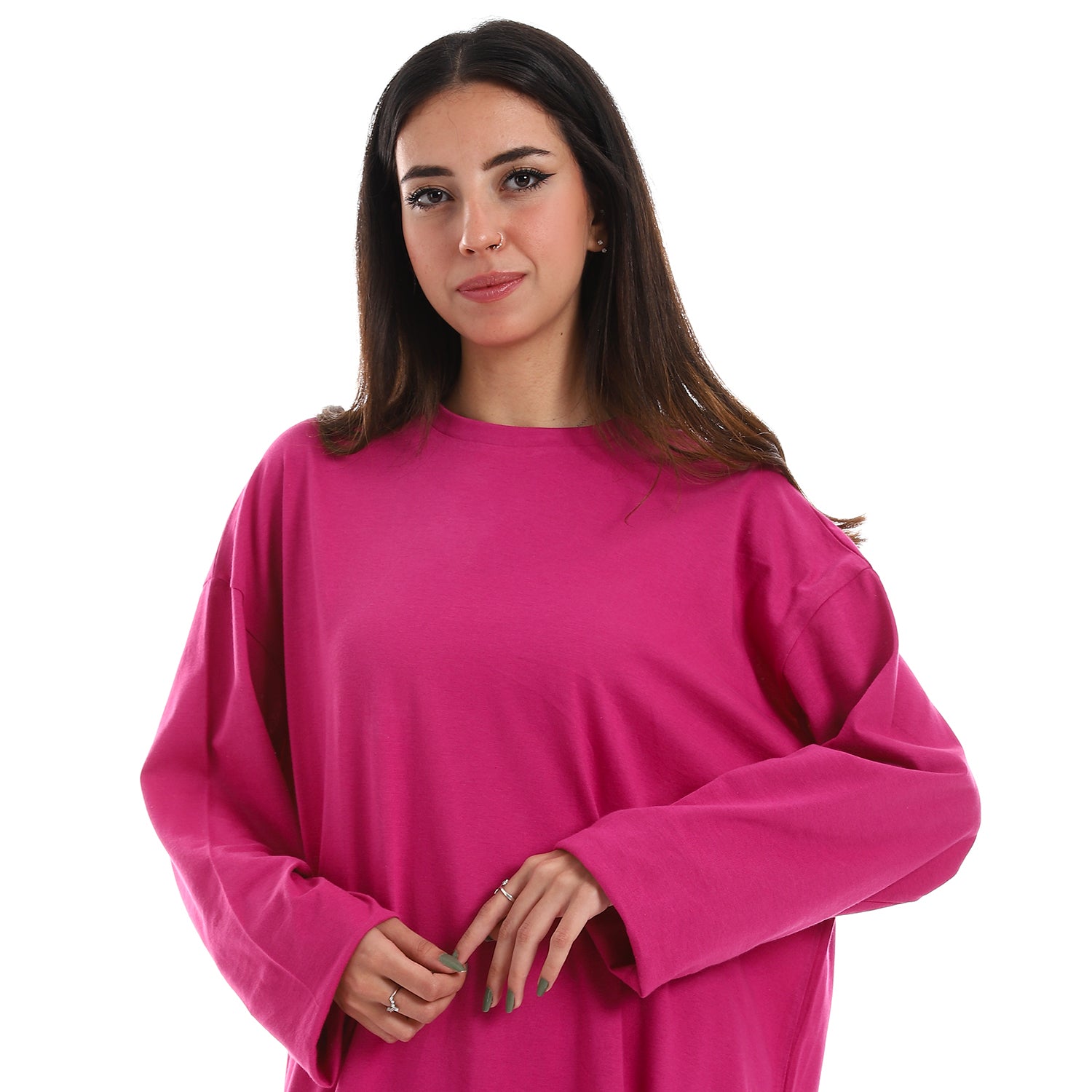 Fuschia Oversized Long sleeve shirt dress