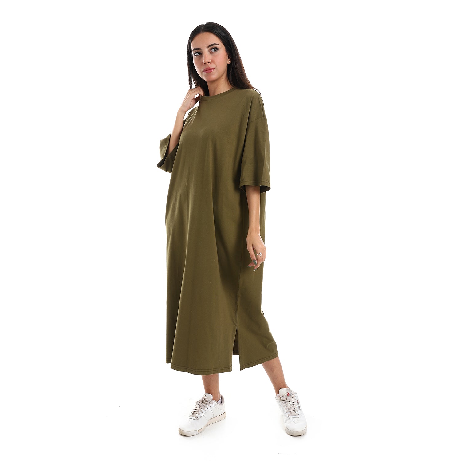 Khaki Oversized short sleeves shirt dress