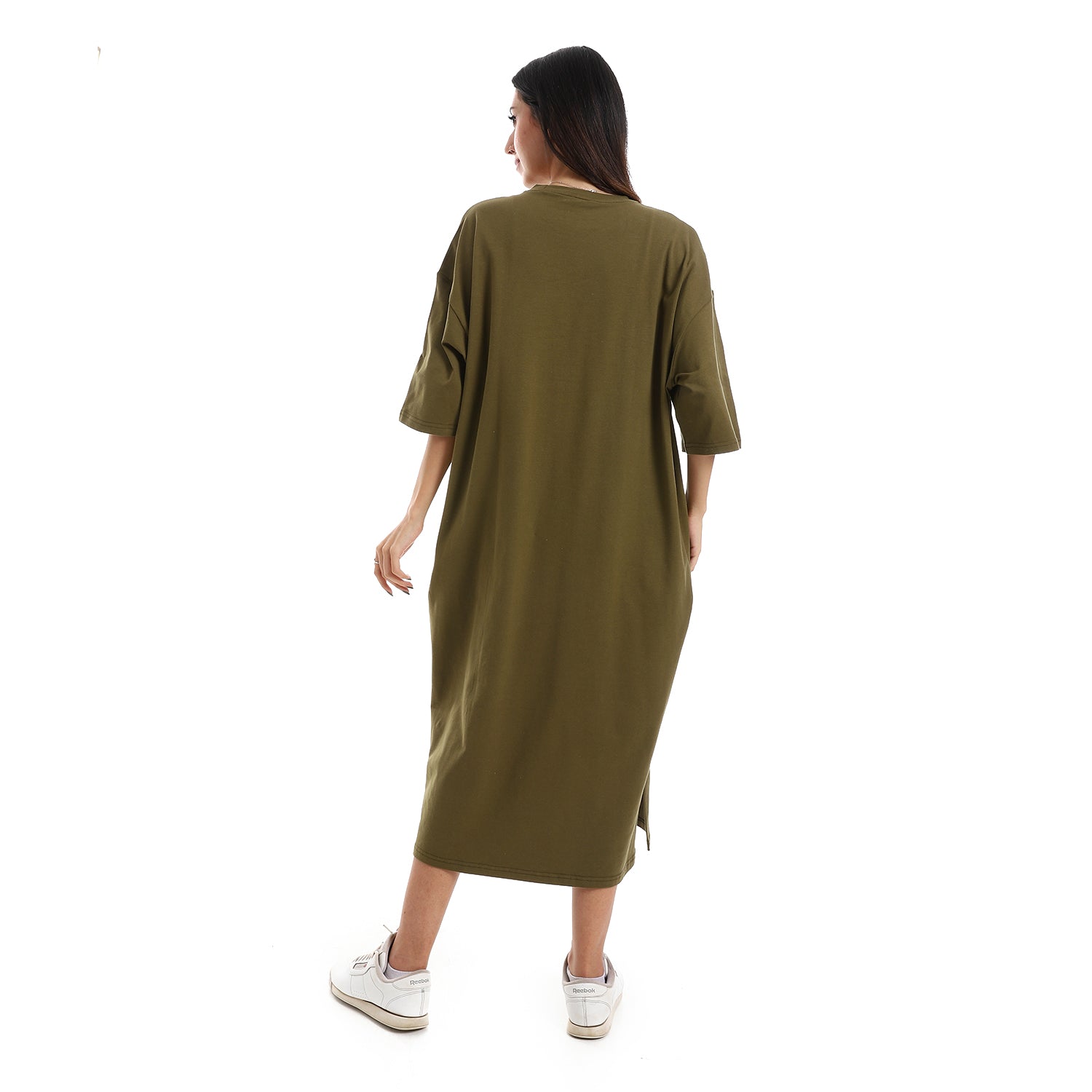 Khaki Oversized short sleeves shirt dress