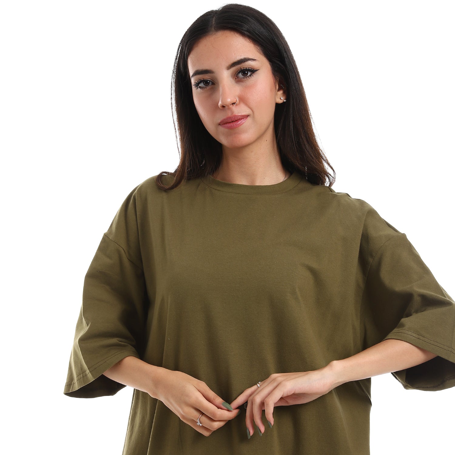 Khaki Oversized short sleeves shirt dress