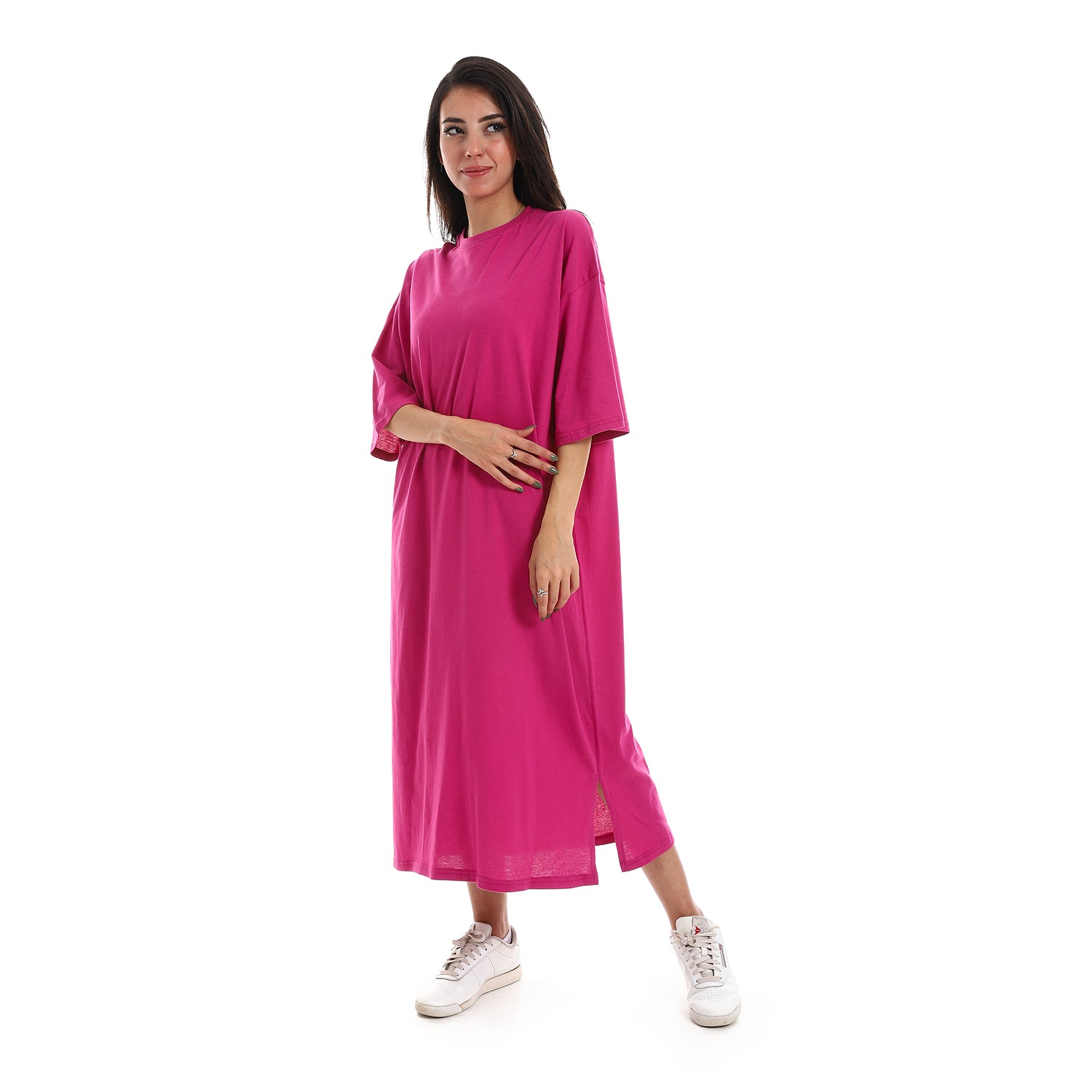 Grey melange Oversized short sleeves shirt dress