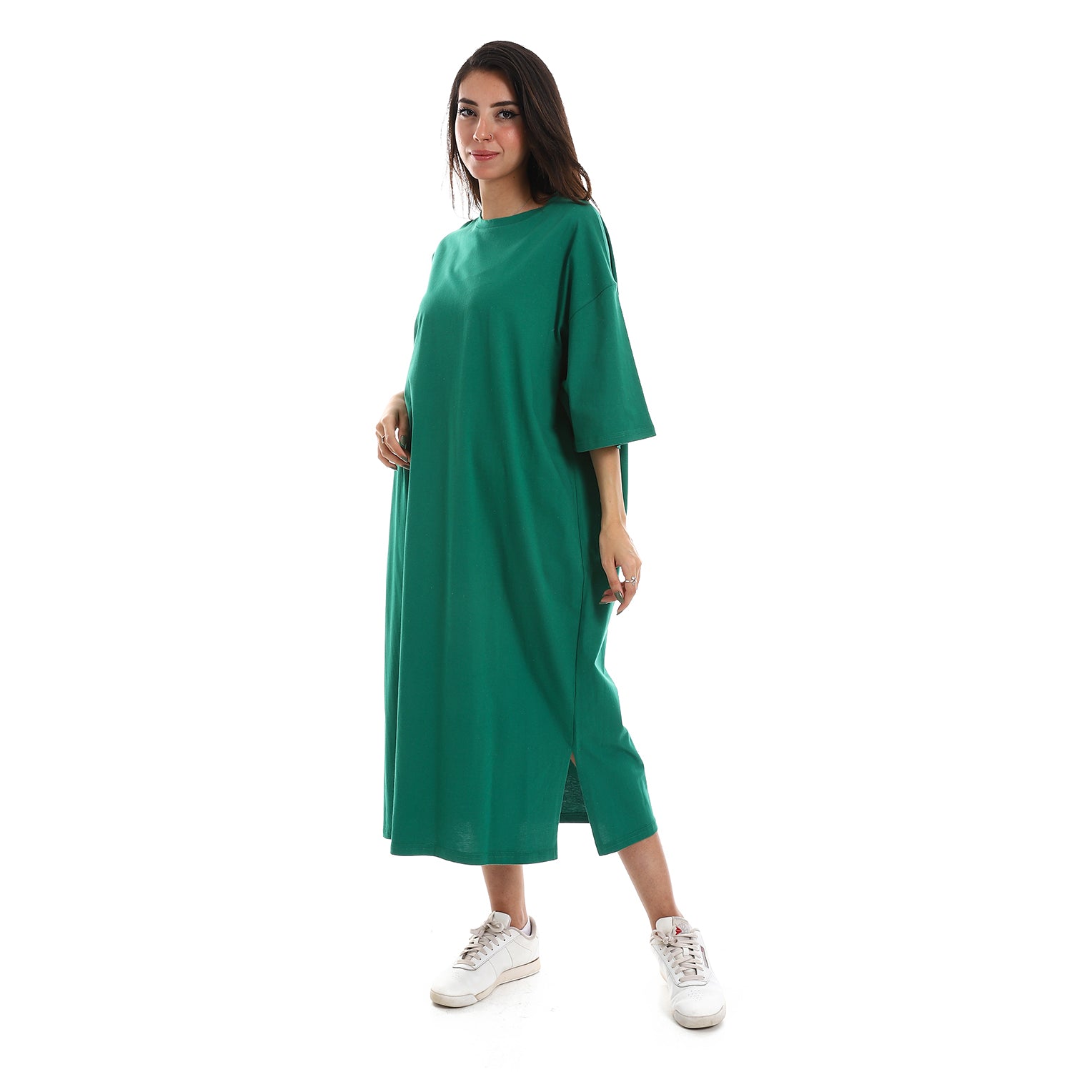 Green Oversized short sleeves shirt dress
