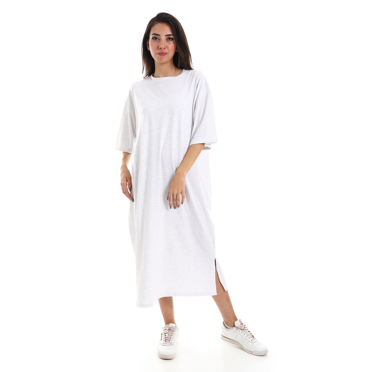 Grey melange Oversized short sleeves shirt dress