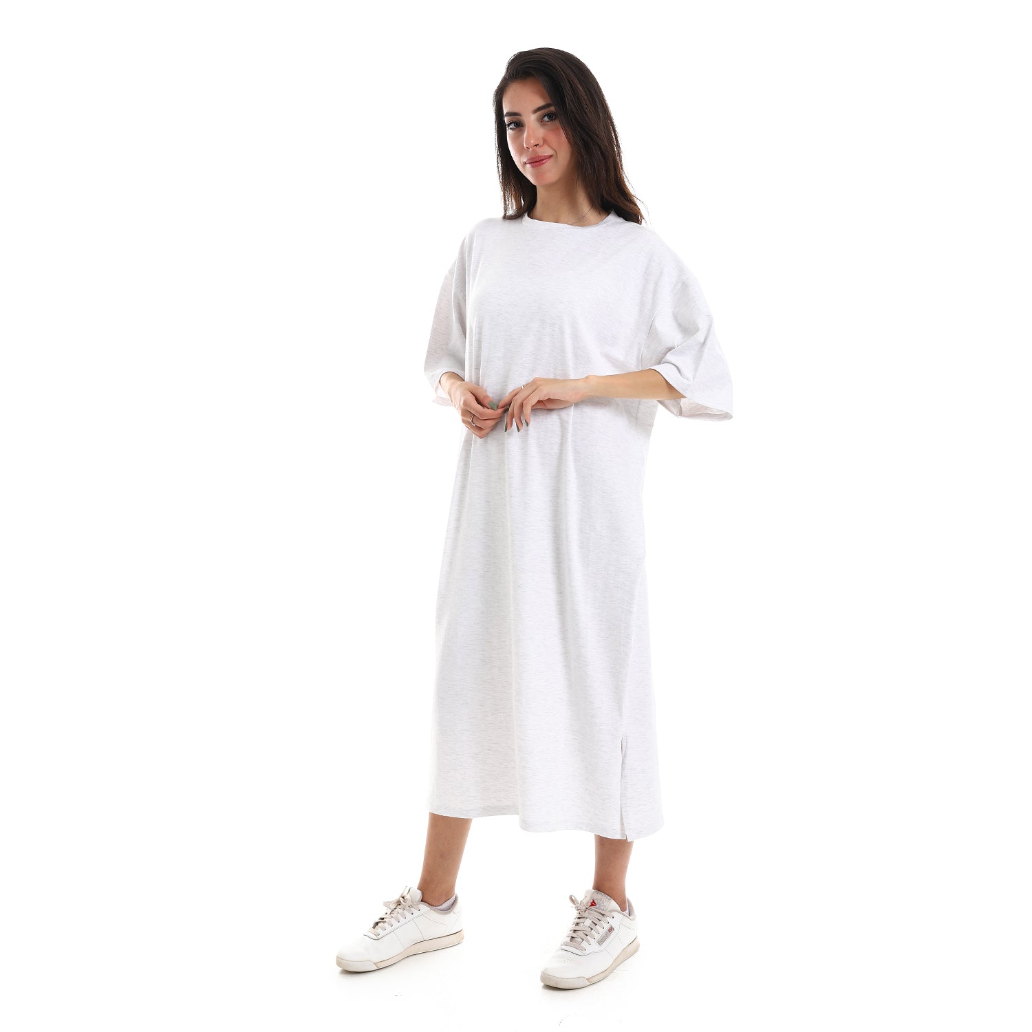 White Oversized short sleeves shirt dress