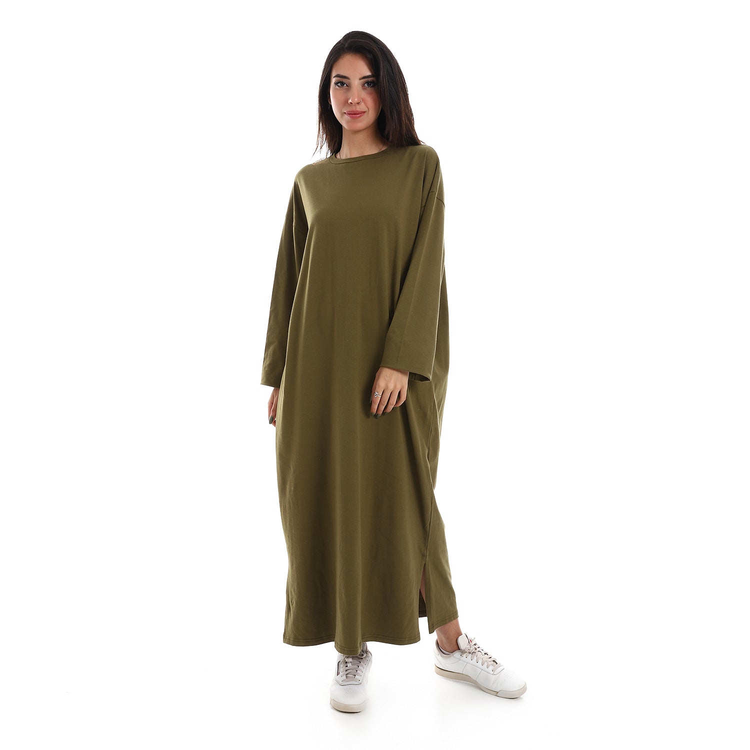 Khaki Oversized Long sleeve shirt dress