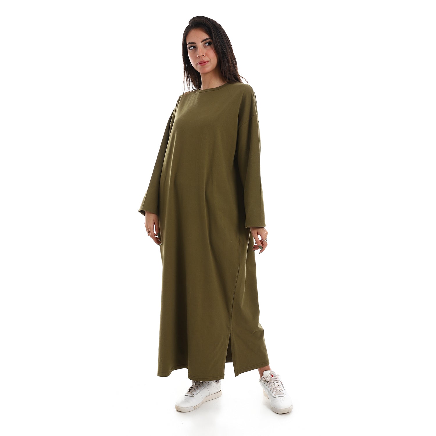 Khaki Oversized Long sleeve shirt dress