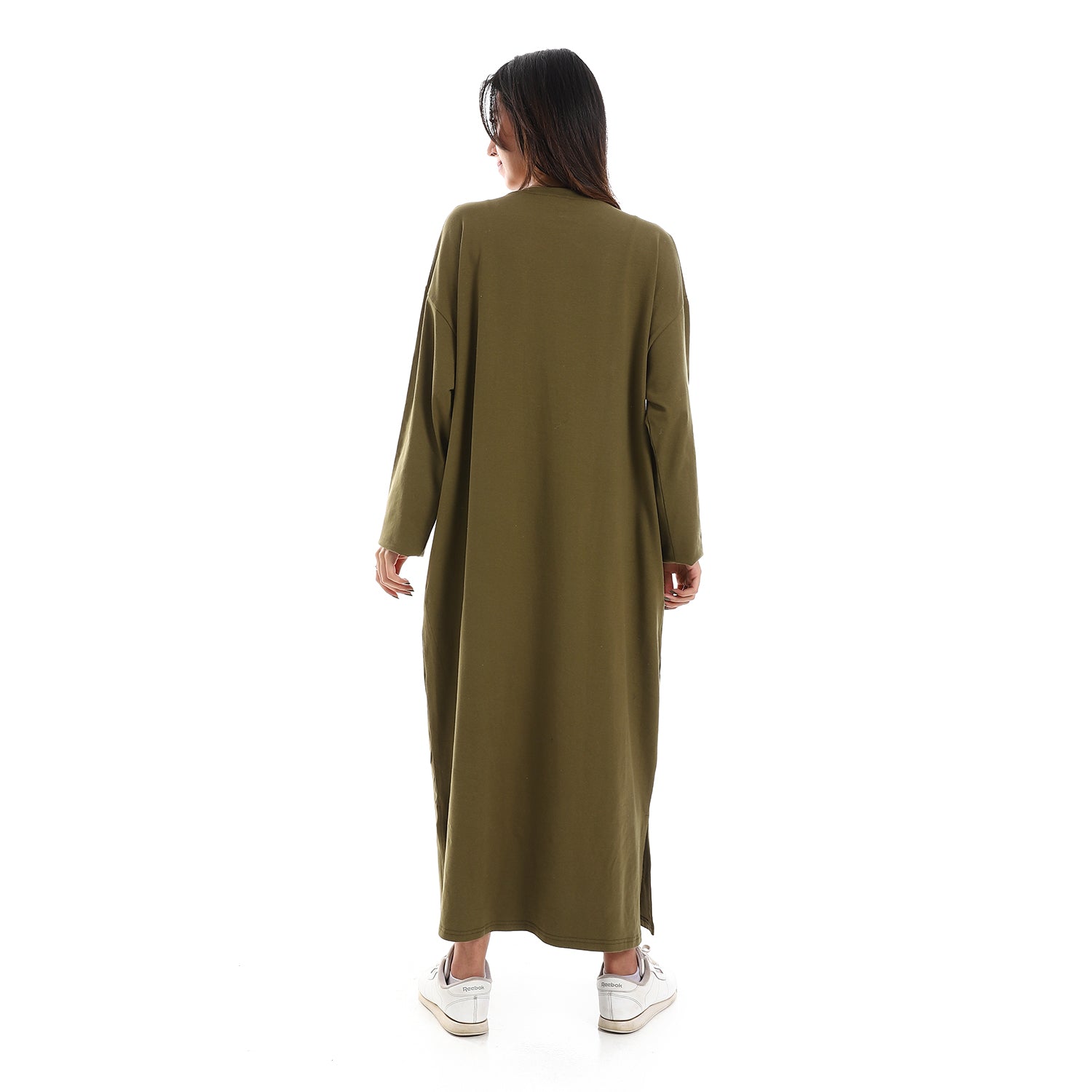 Khaki Oversized Long sleeve shirt dress