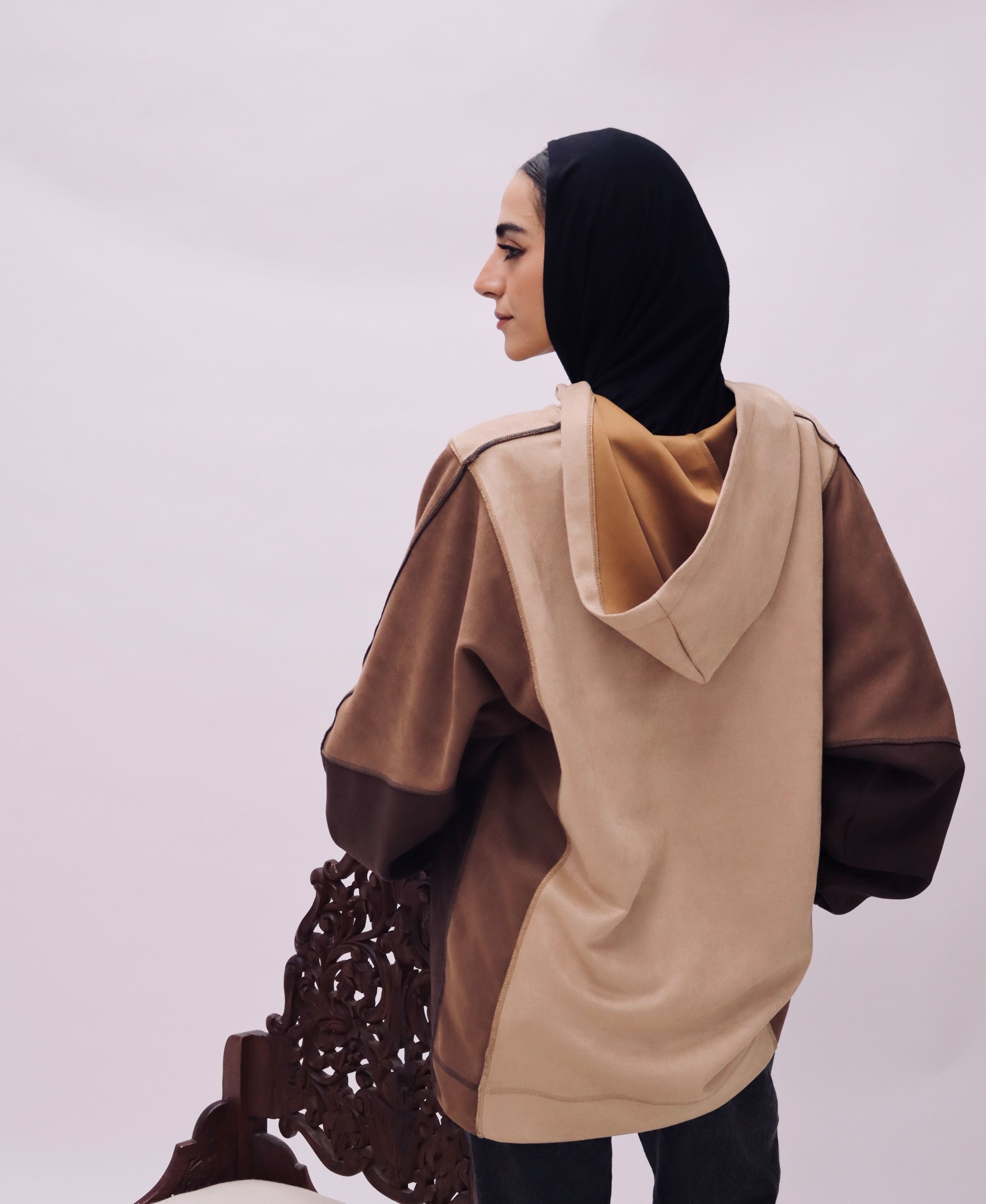 Triple block suede hoodie