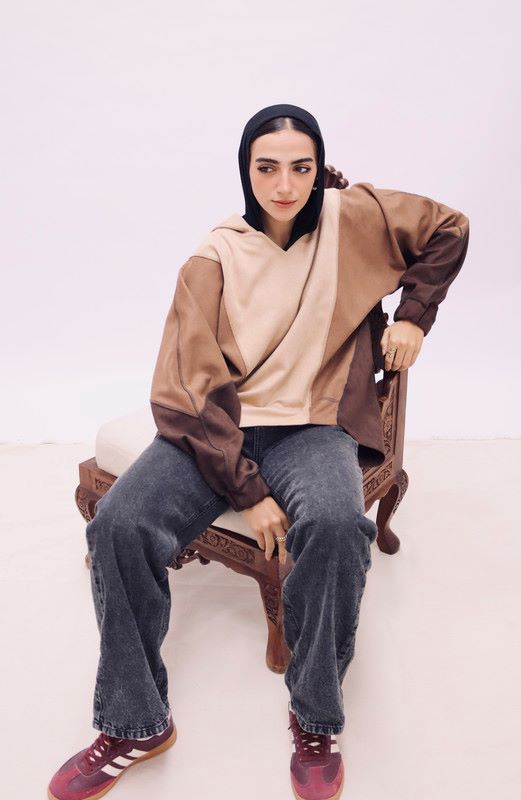 Triple block suede hoodie