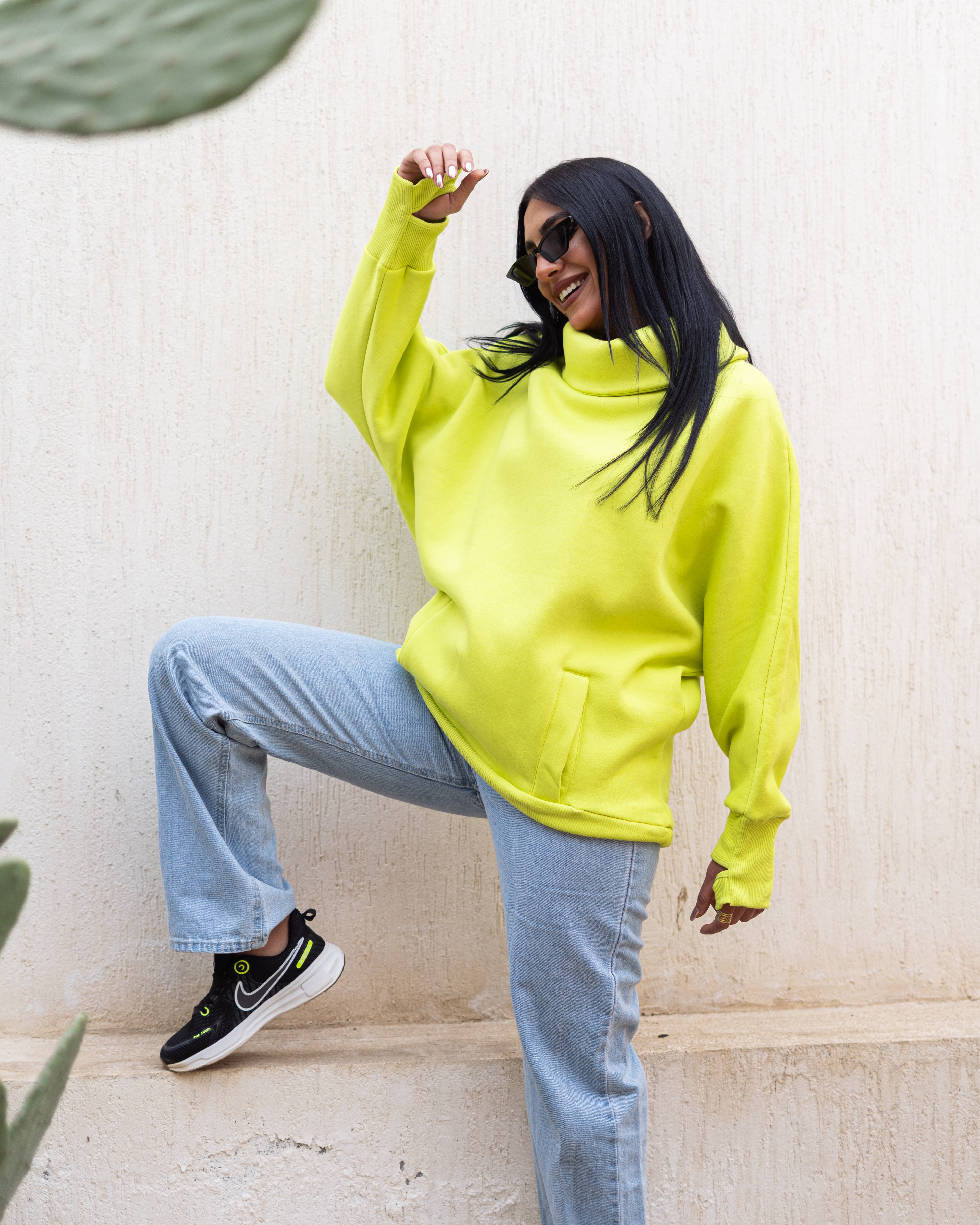 Neon Yellow High Collar sweatshirt