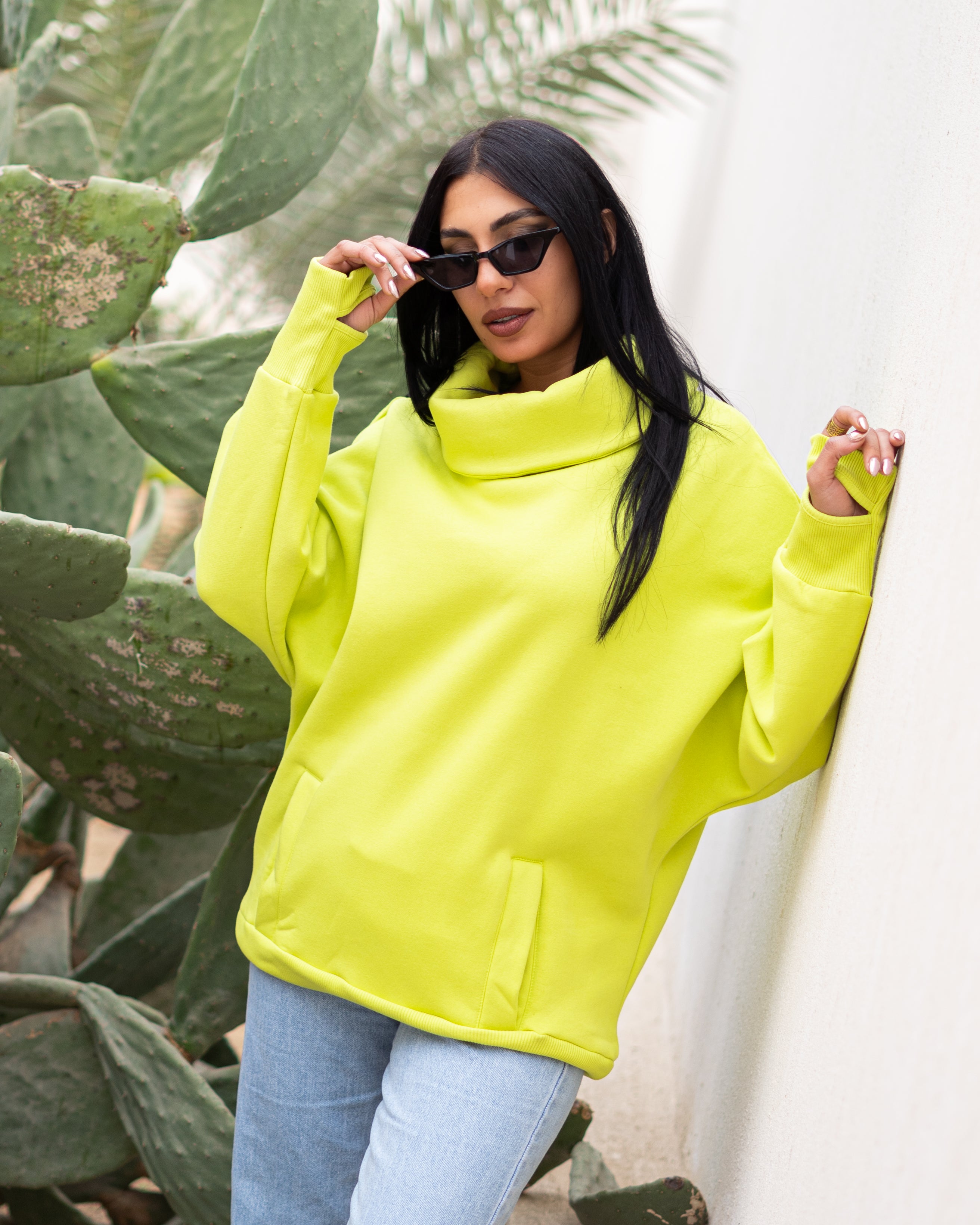 Neon Yellow High Collar sweatshirt