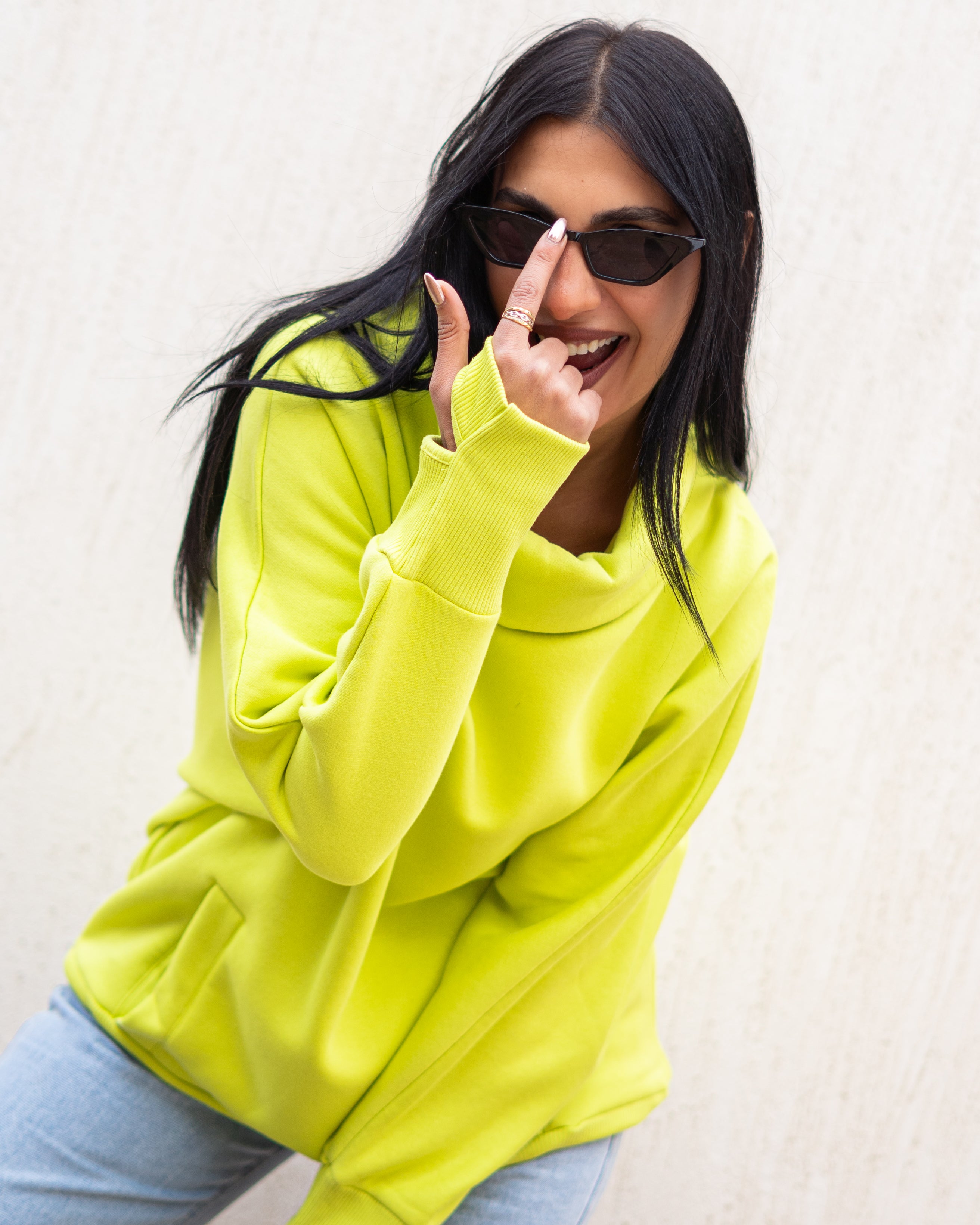 Neon Yellow High Collar sweatshirt