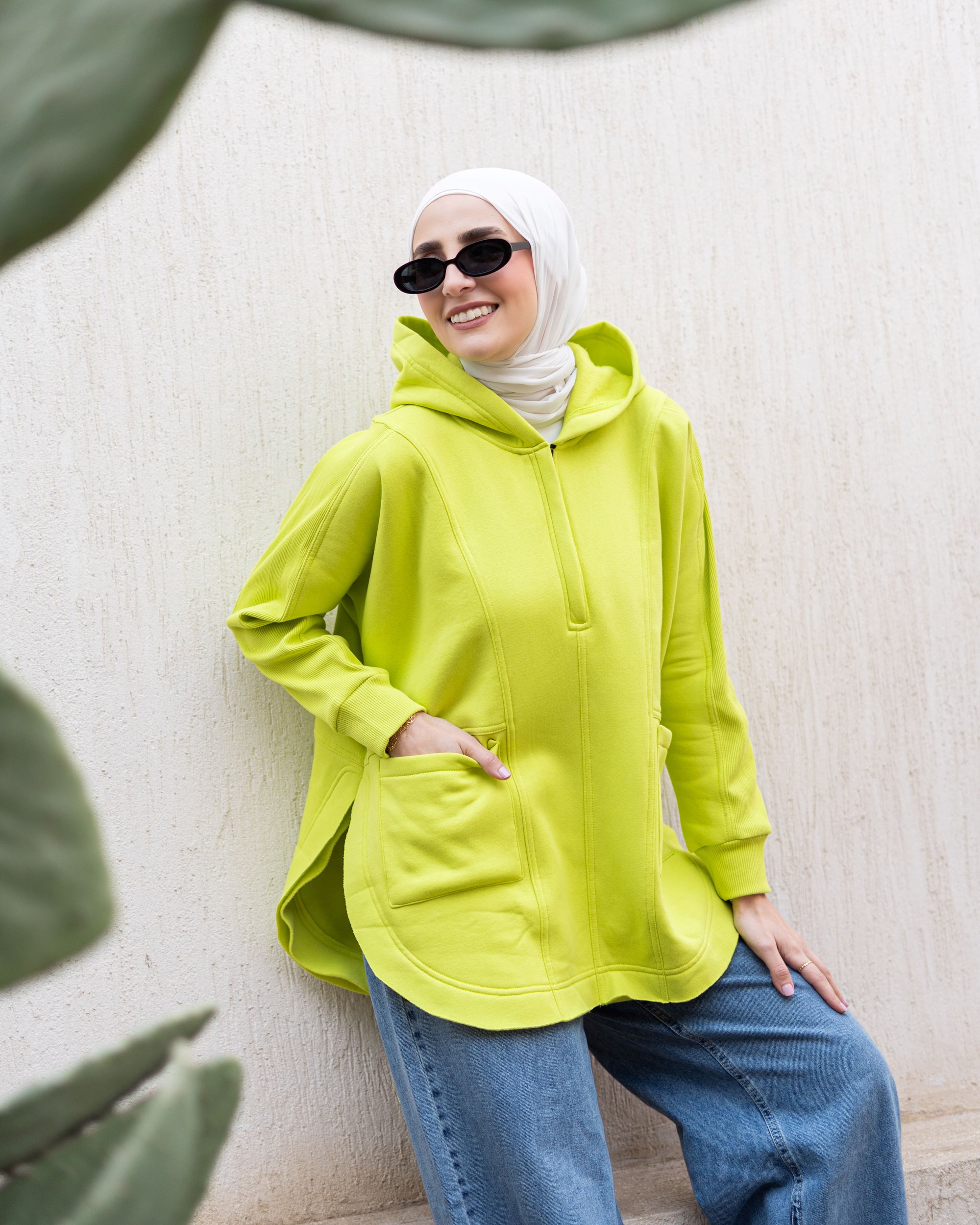 Beige Rib sleeved hoodie