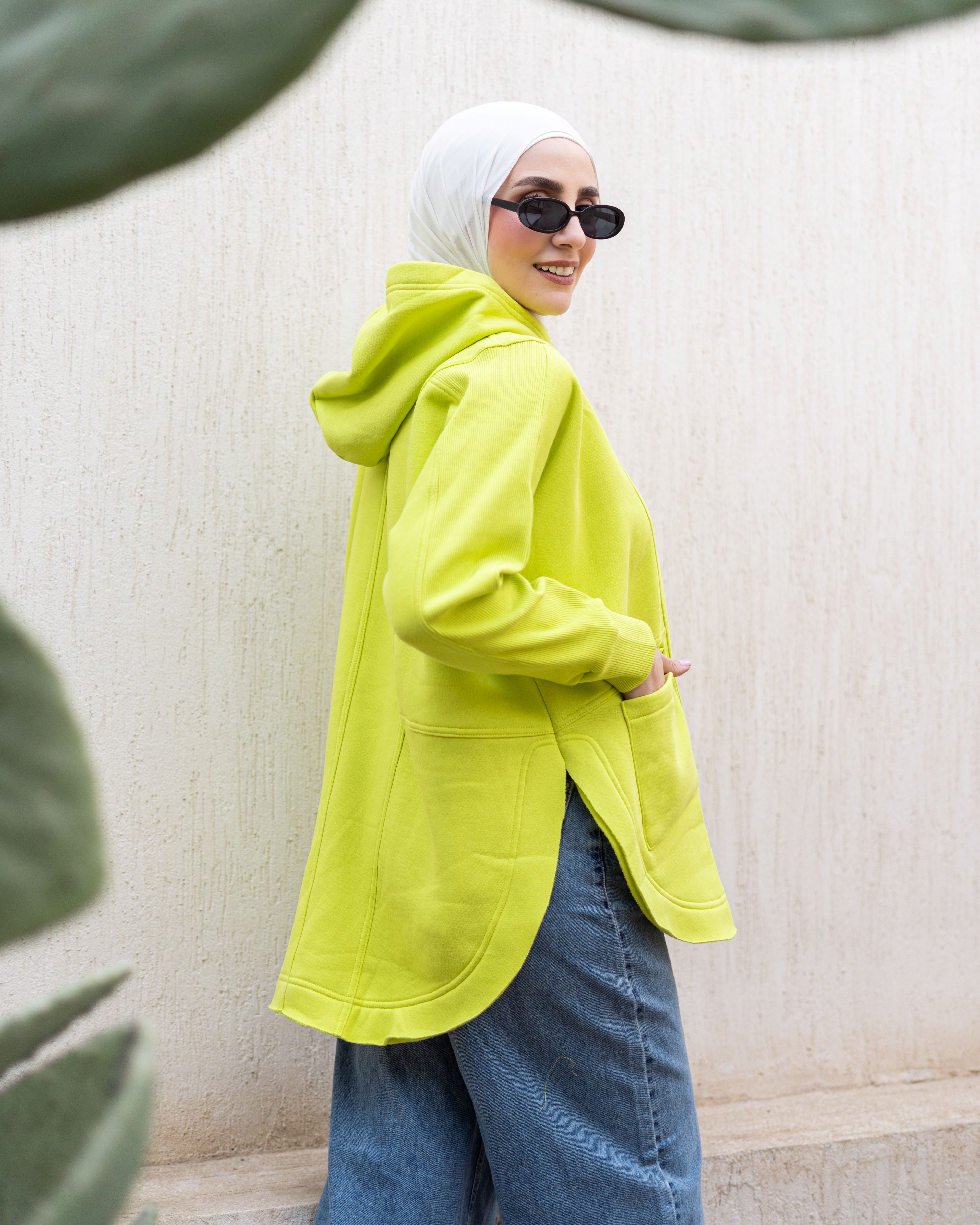 Lime Punch Rib sleeved hoodie