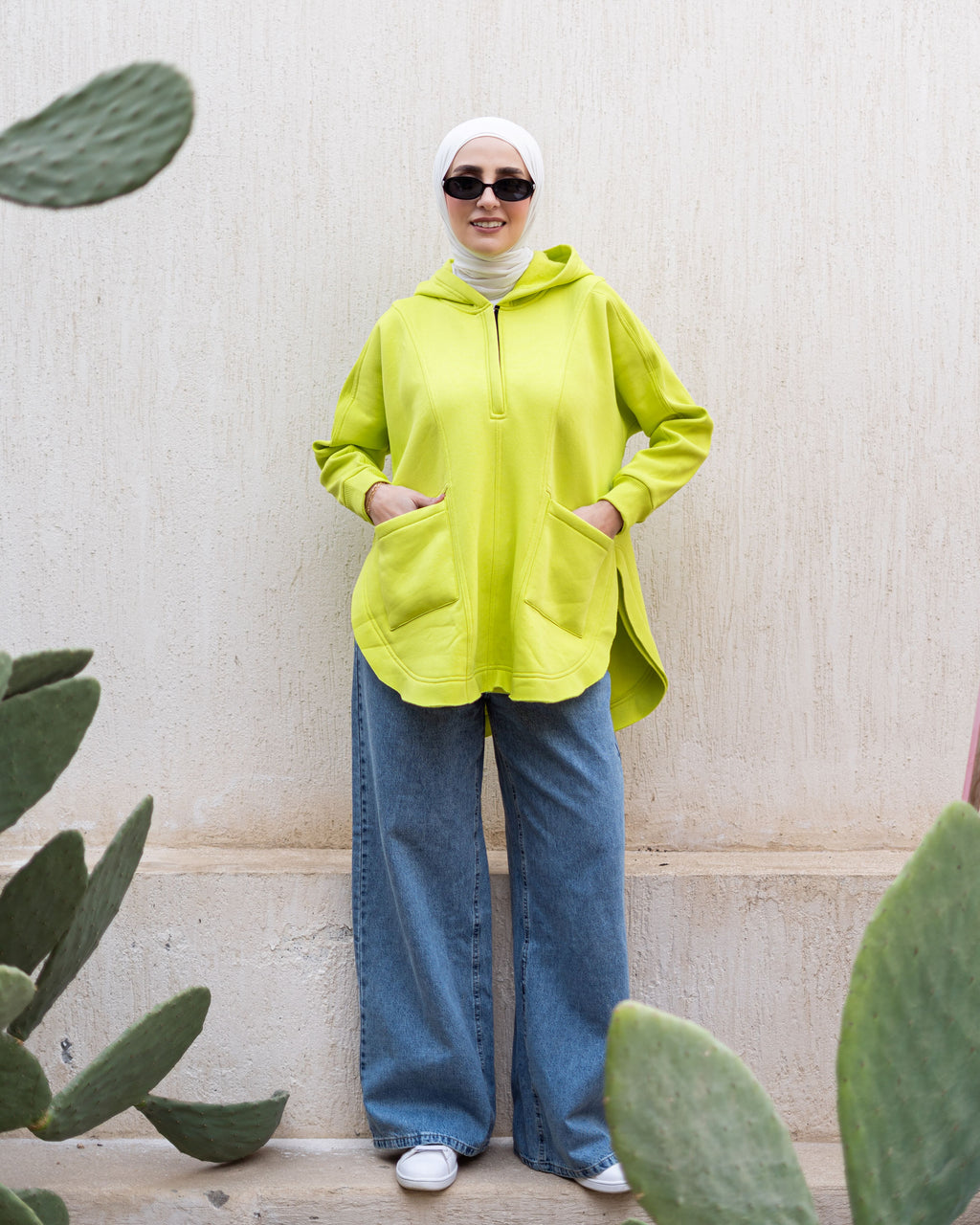 Lime Punch Rib sleeved hoodie