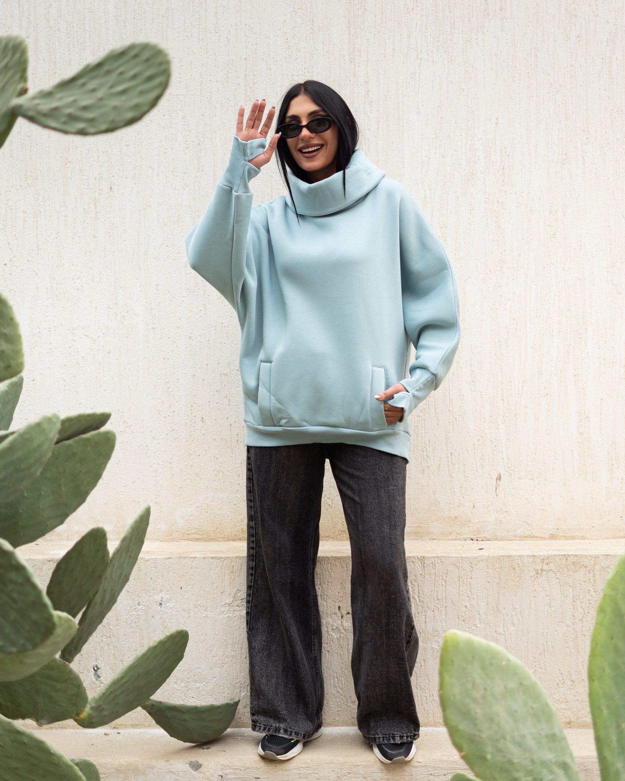 Mint Blue High Collar sweatshirt