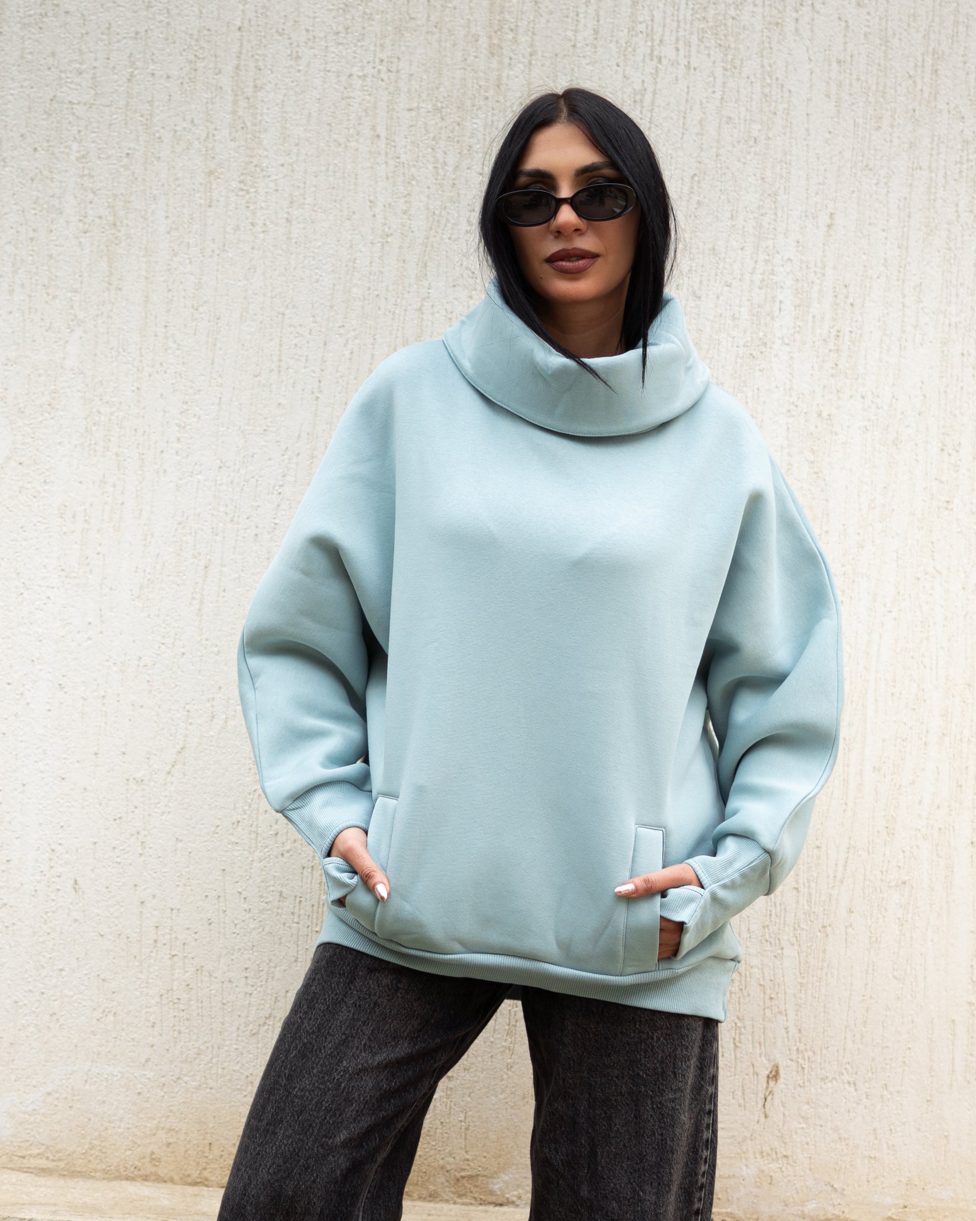 Mint Blue High Collar sweatshirt