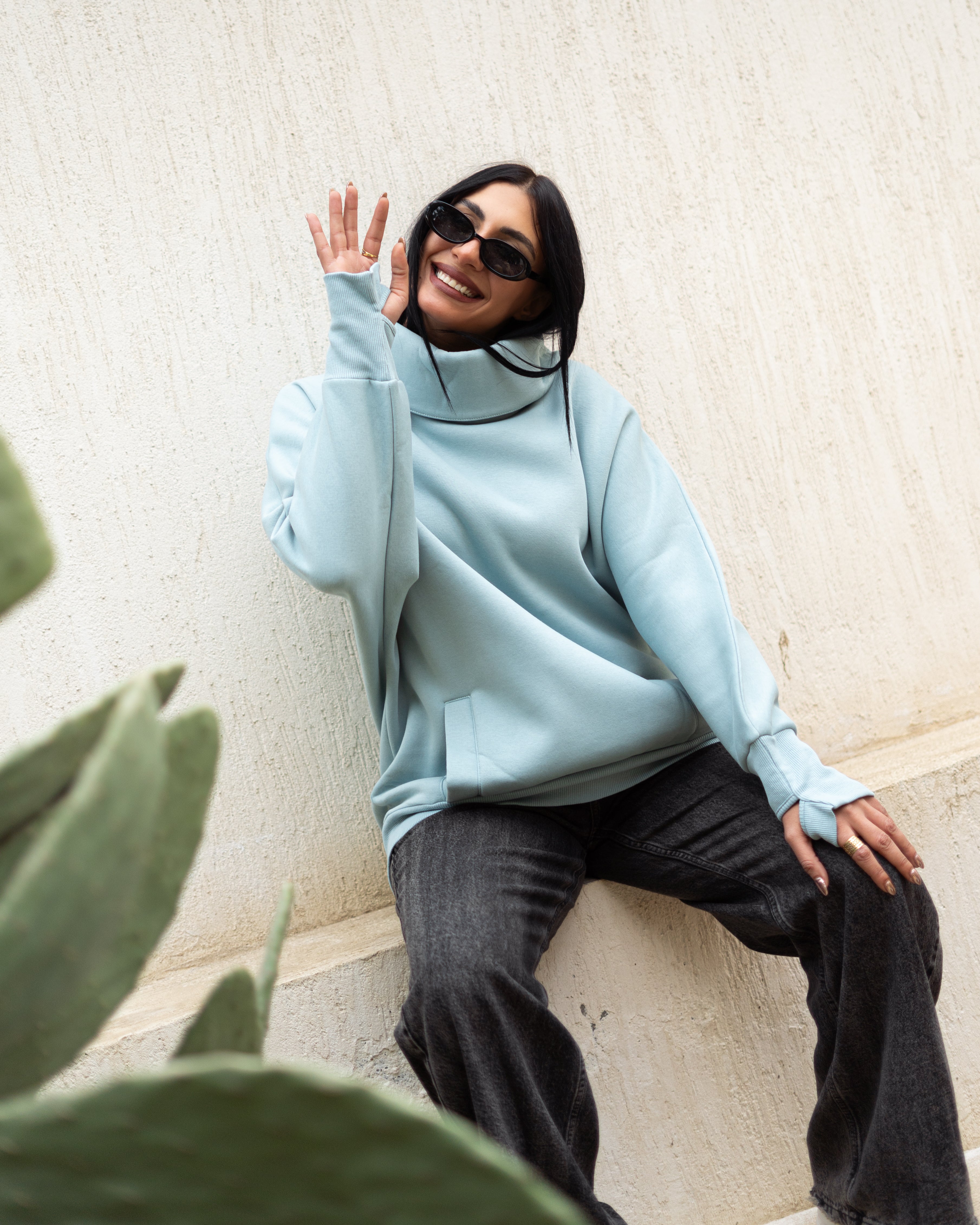 Mint Blue High Collar sweatshirt