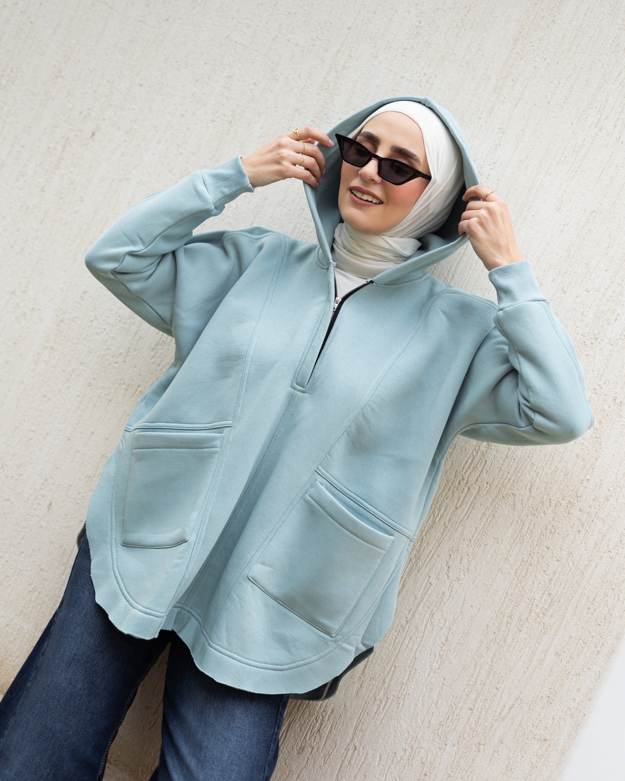 Beige Rib sleeved hoodie