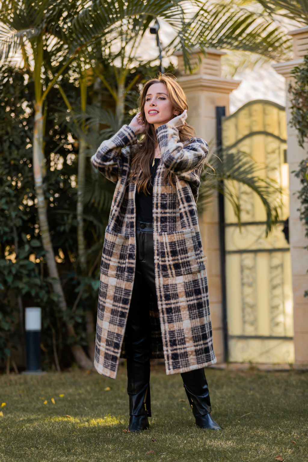 Beige white checks Coat