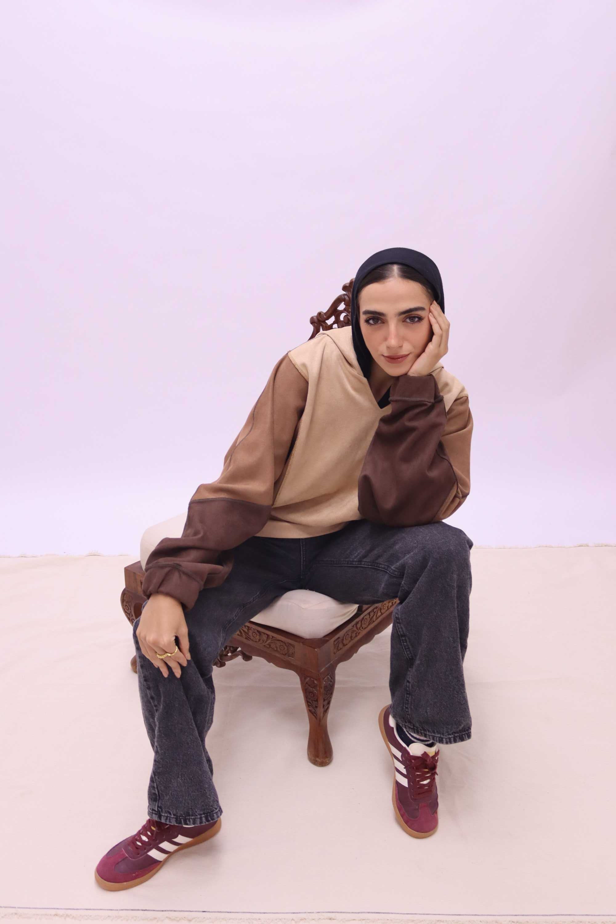 Triple block suede hoodie