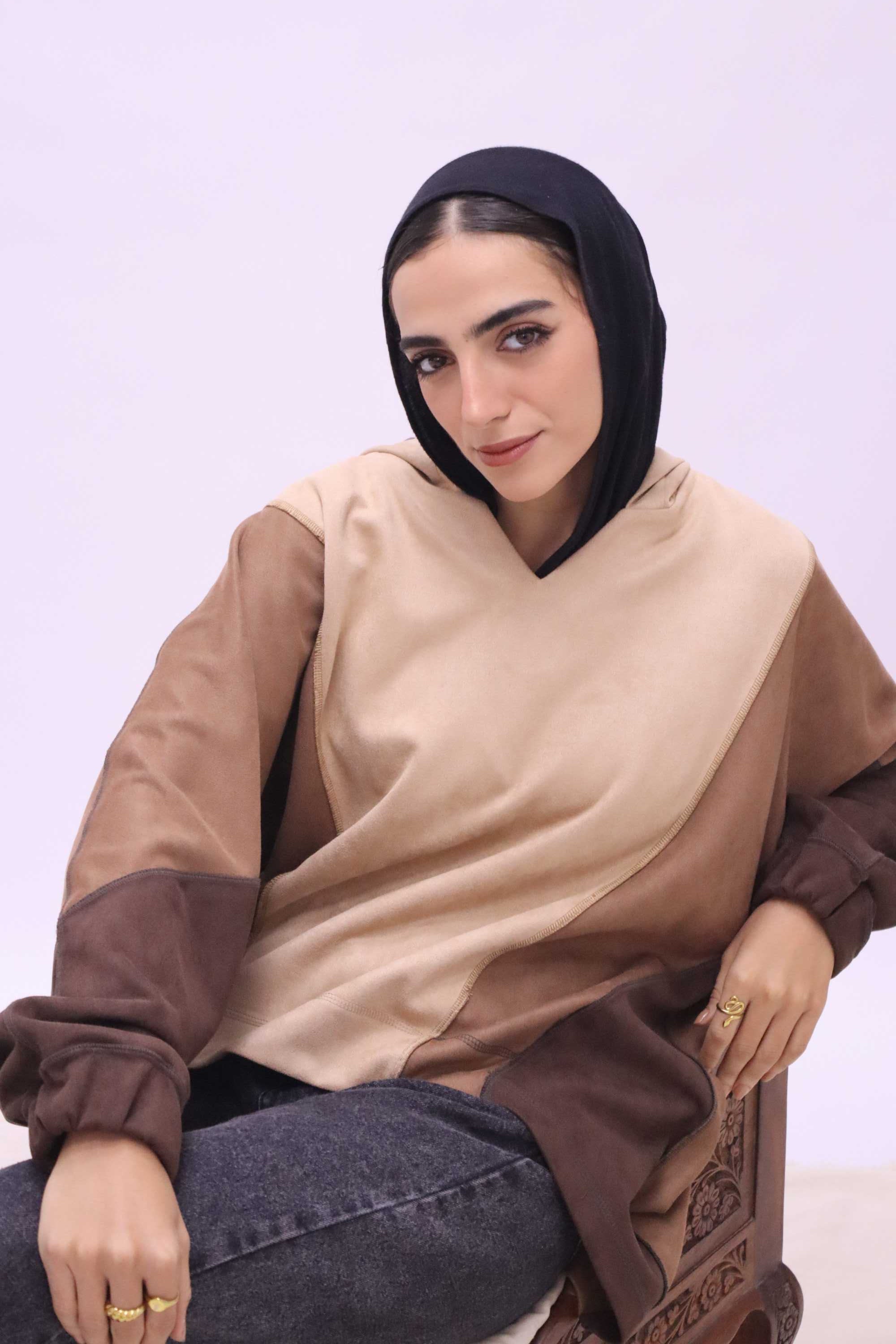 Triple block suede hoodie