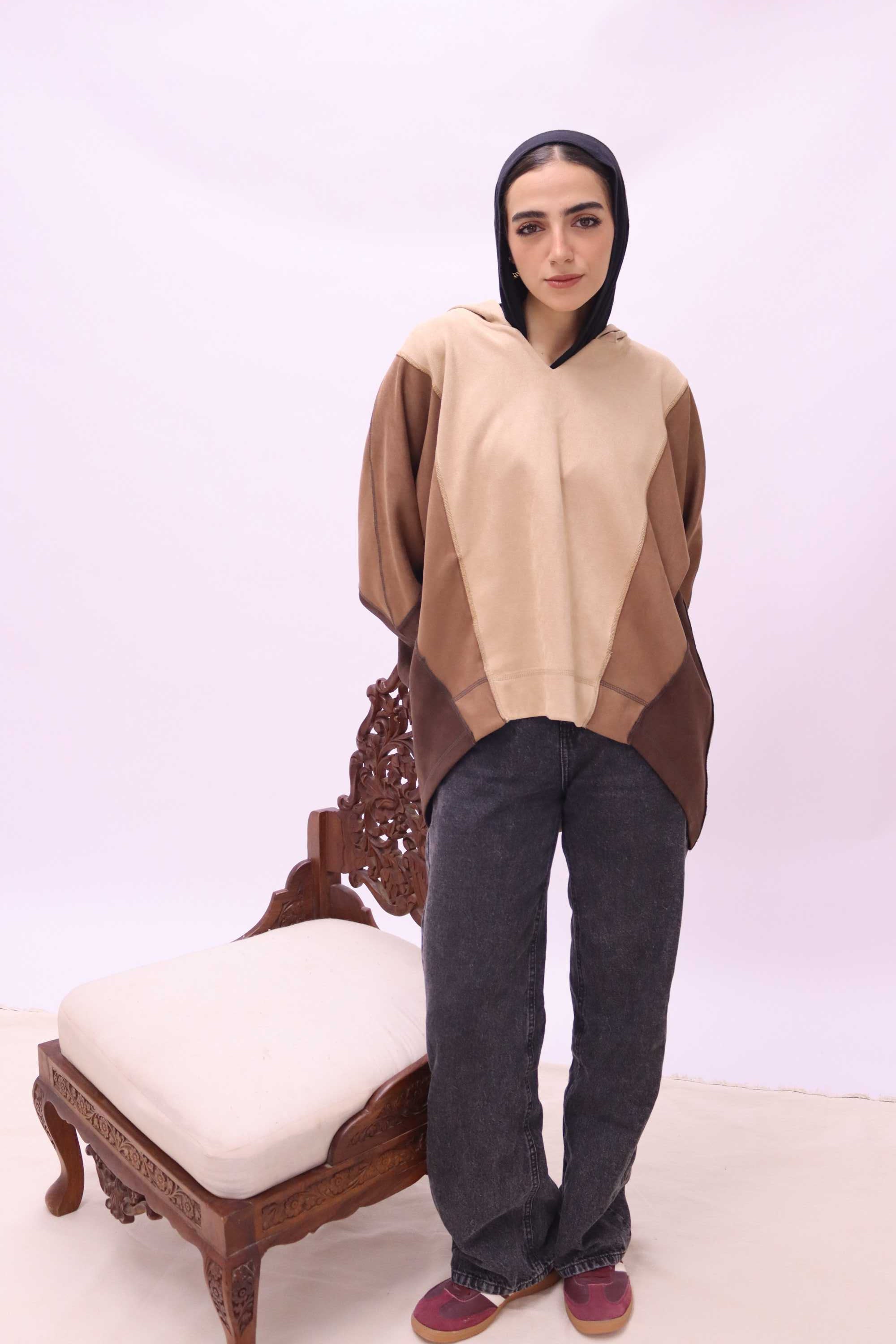 Triple block suede hoodie