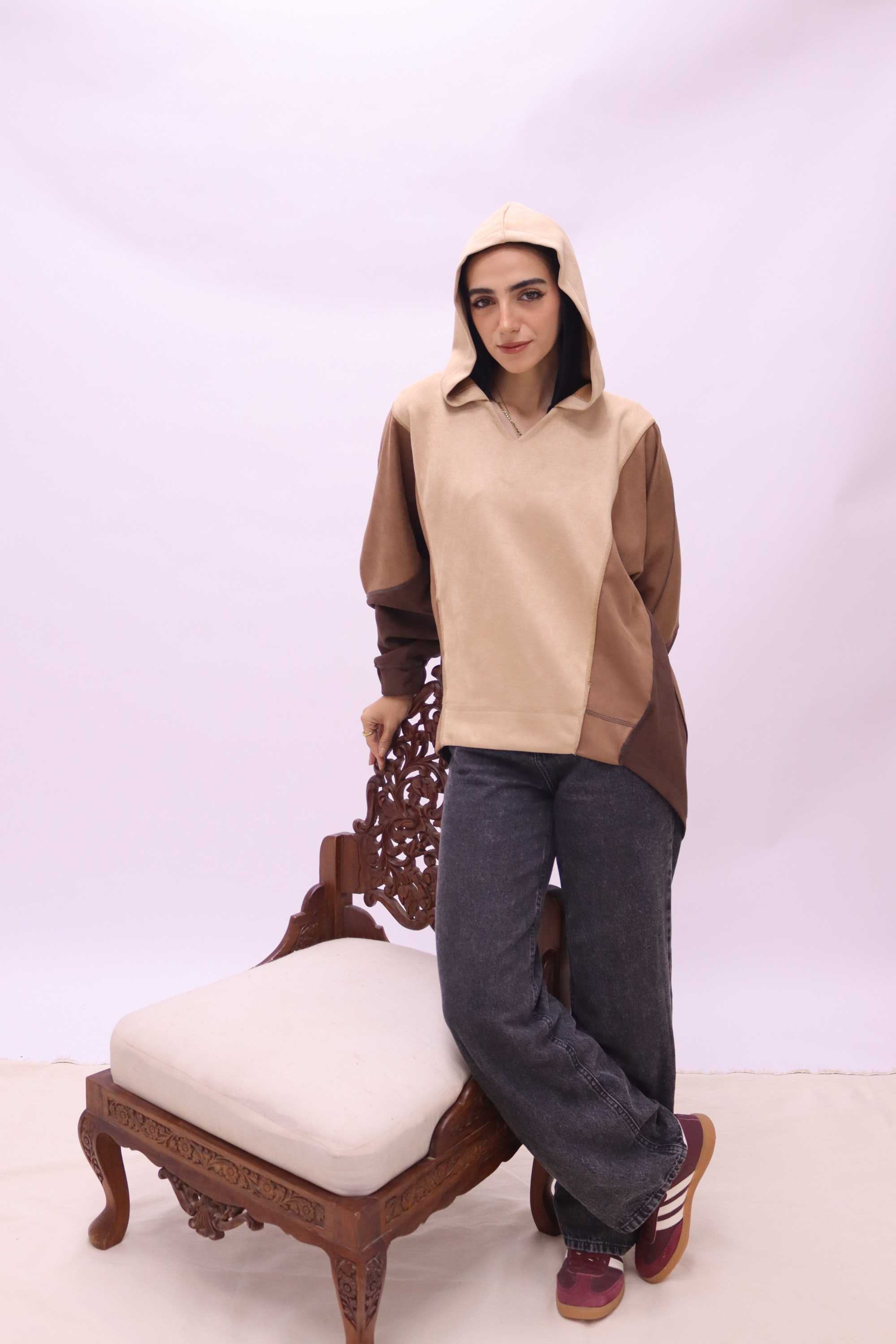 Triple block suede hoodie