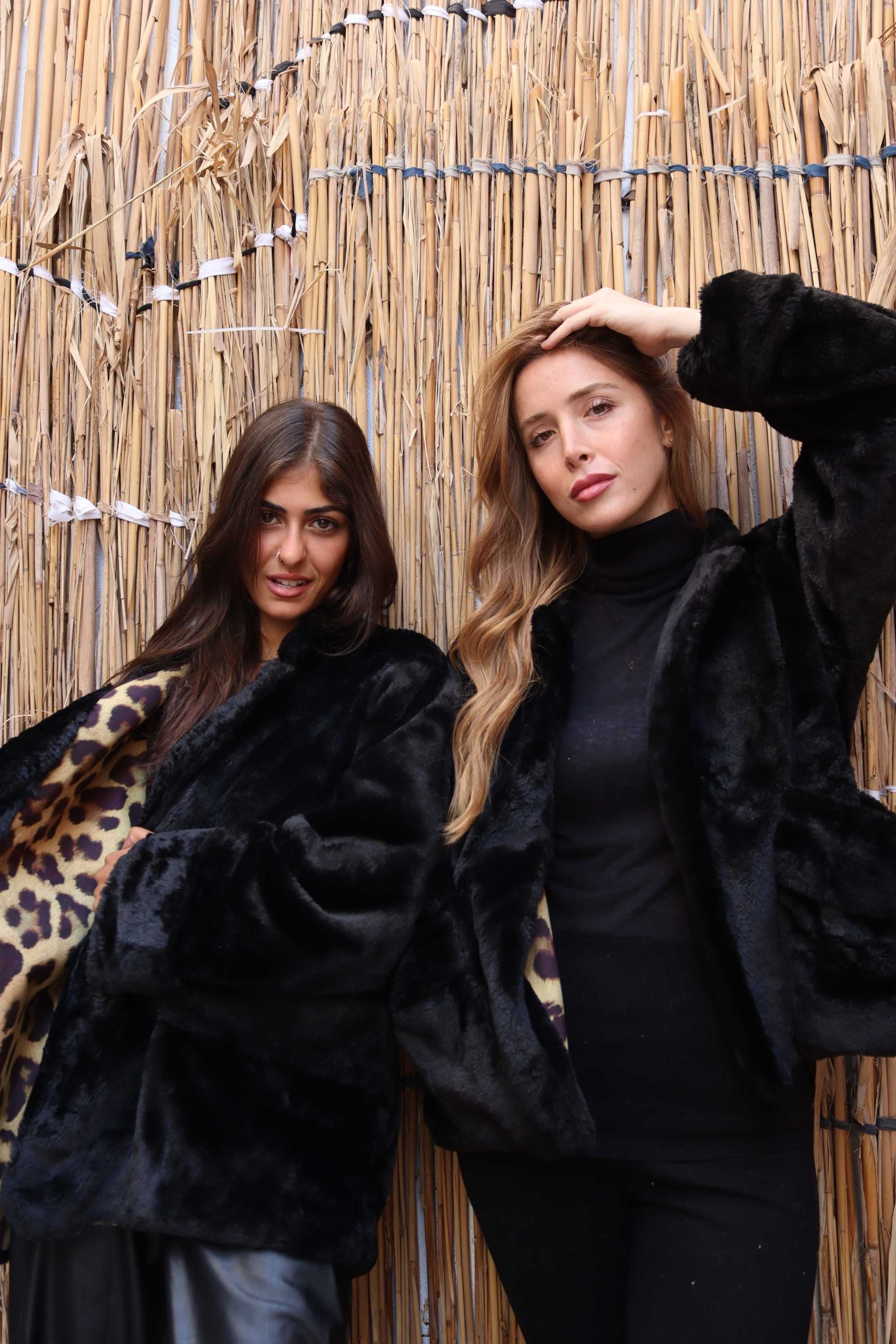 Black leopard Fur Jacket
