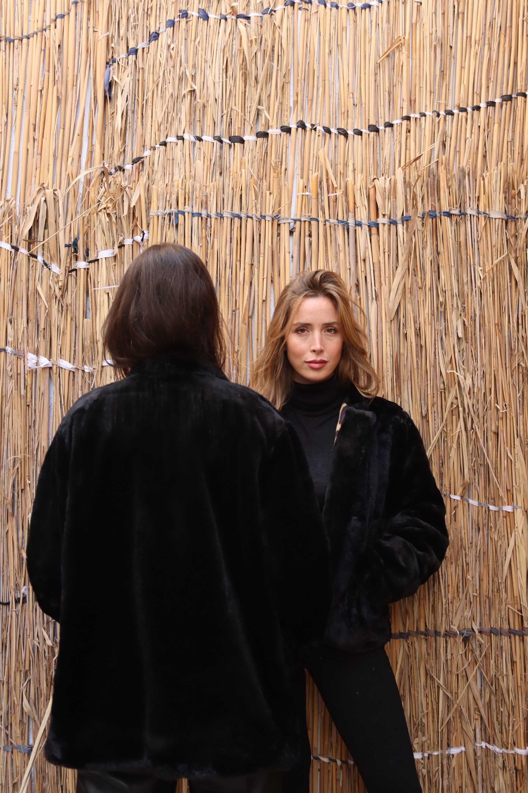 Black leopard Fur Jacket