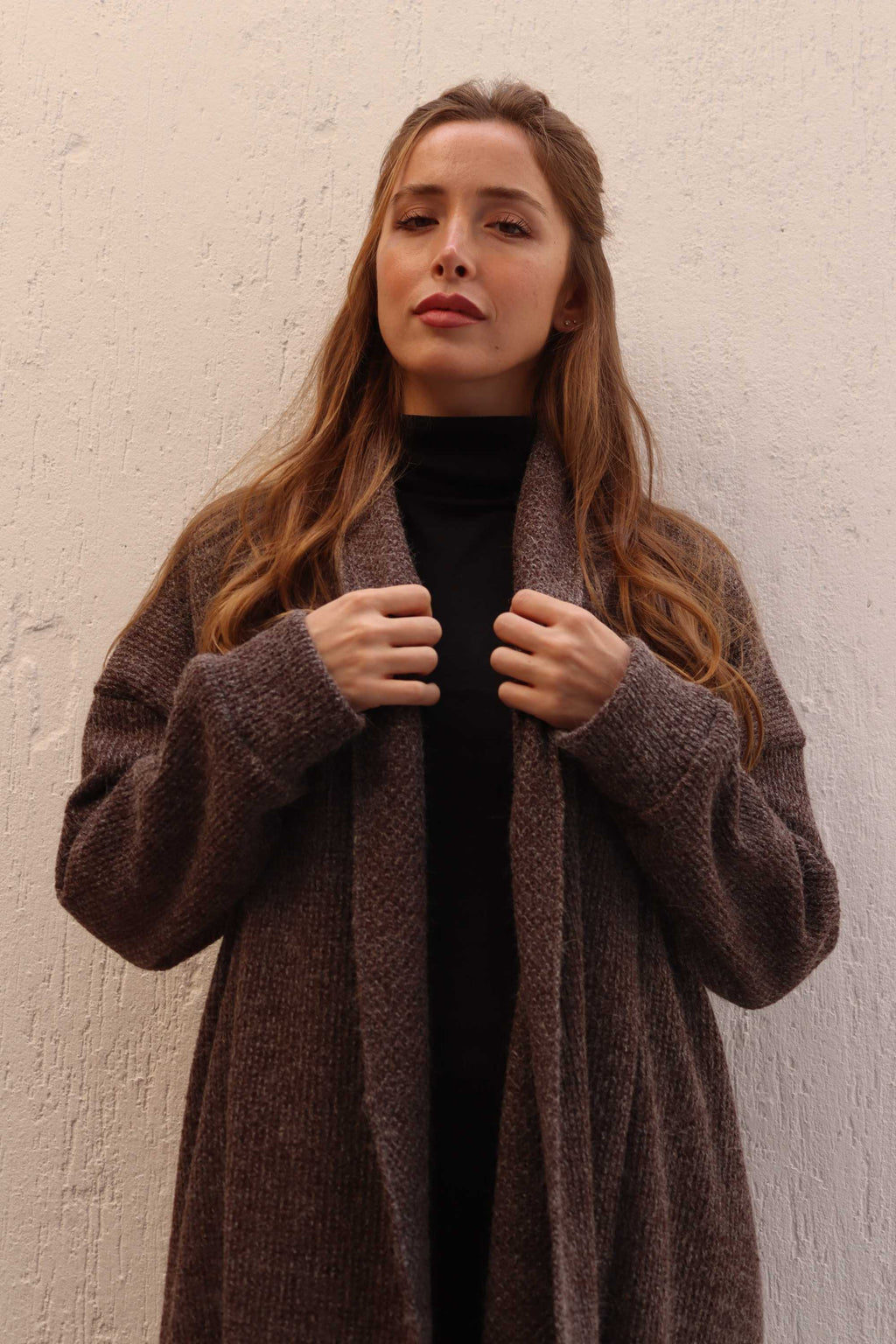 Brown melange Long wool Cardigan