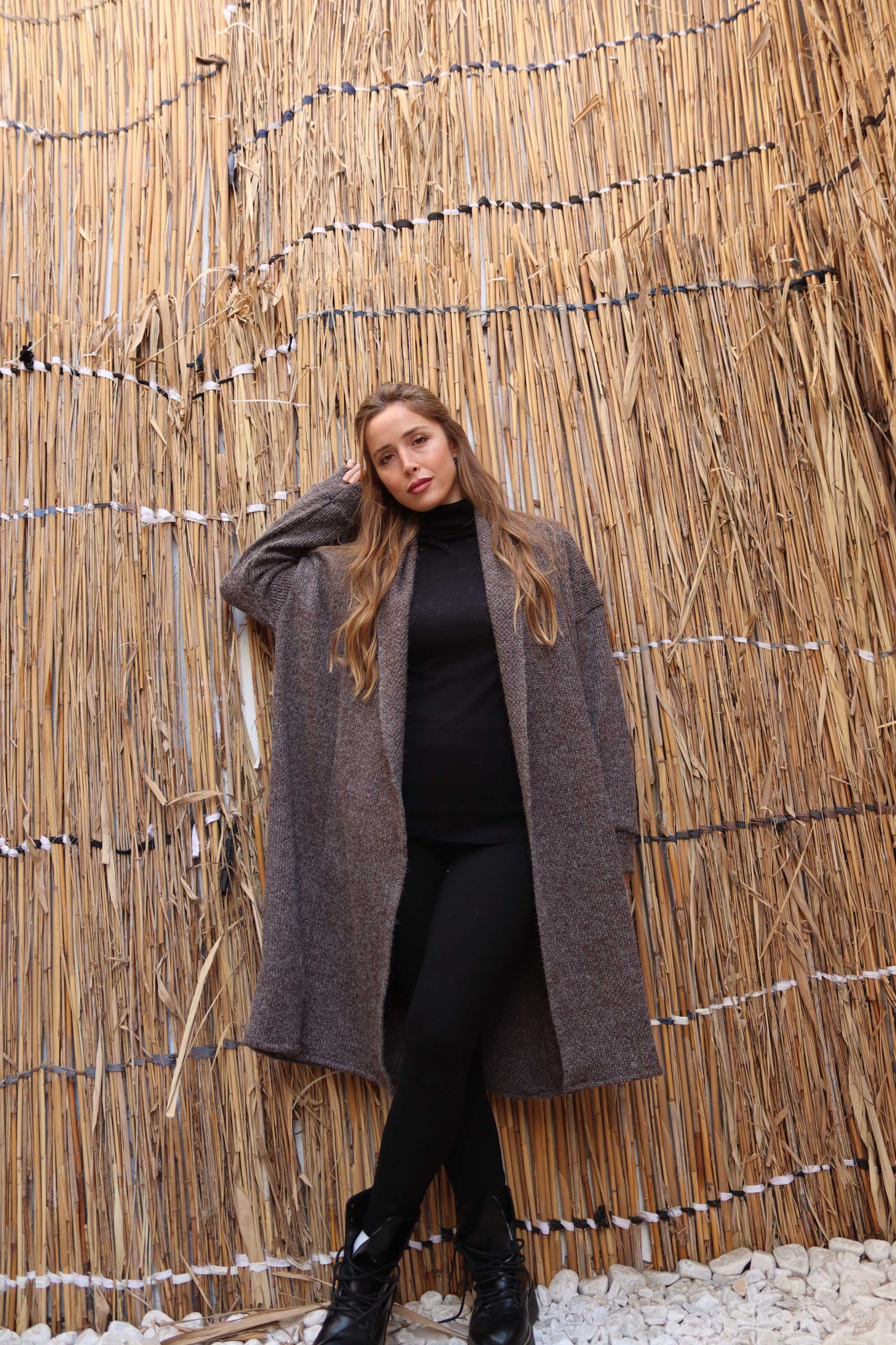 Brown melange Long wool Cardigan