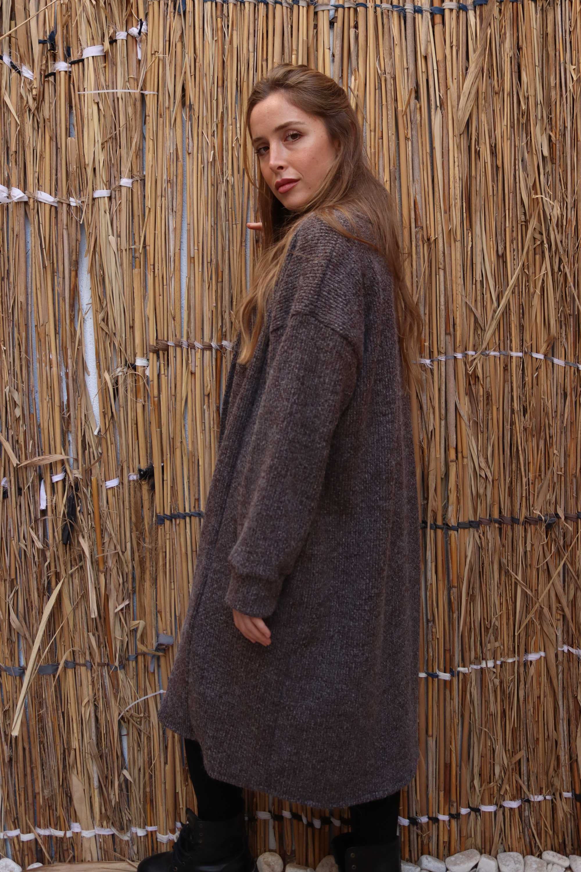 Brown melange Long wool Cardigan