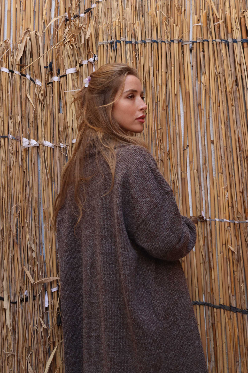 Brown melange Long wool Cardigan