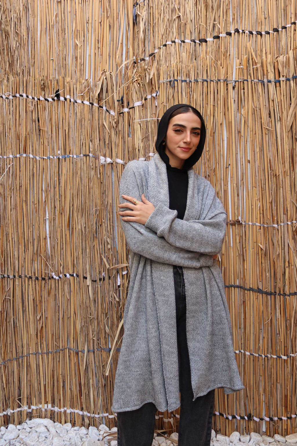 Grey melange Long wool Cardigan