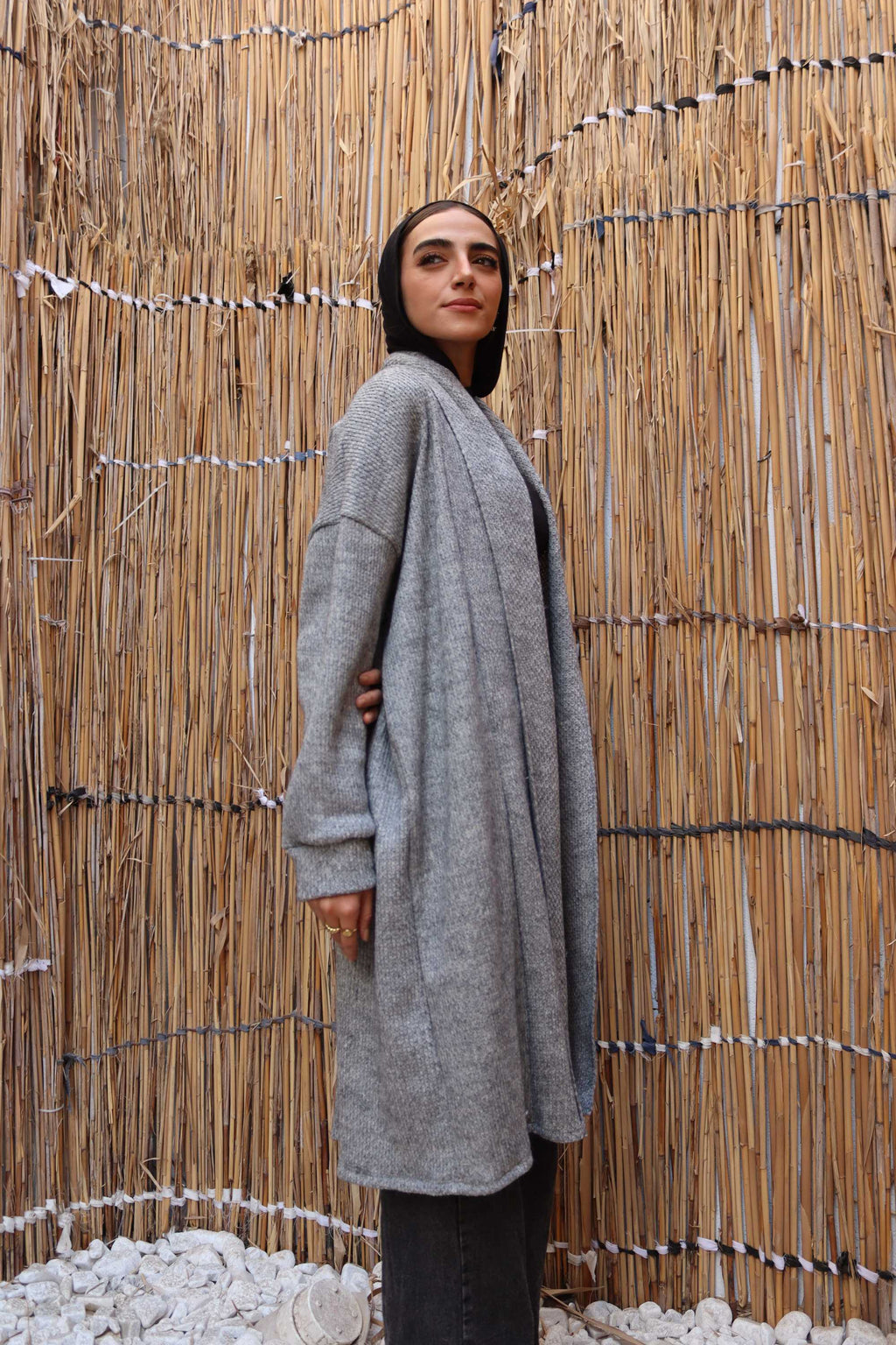 Grey melange Long wool Cardigan