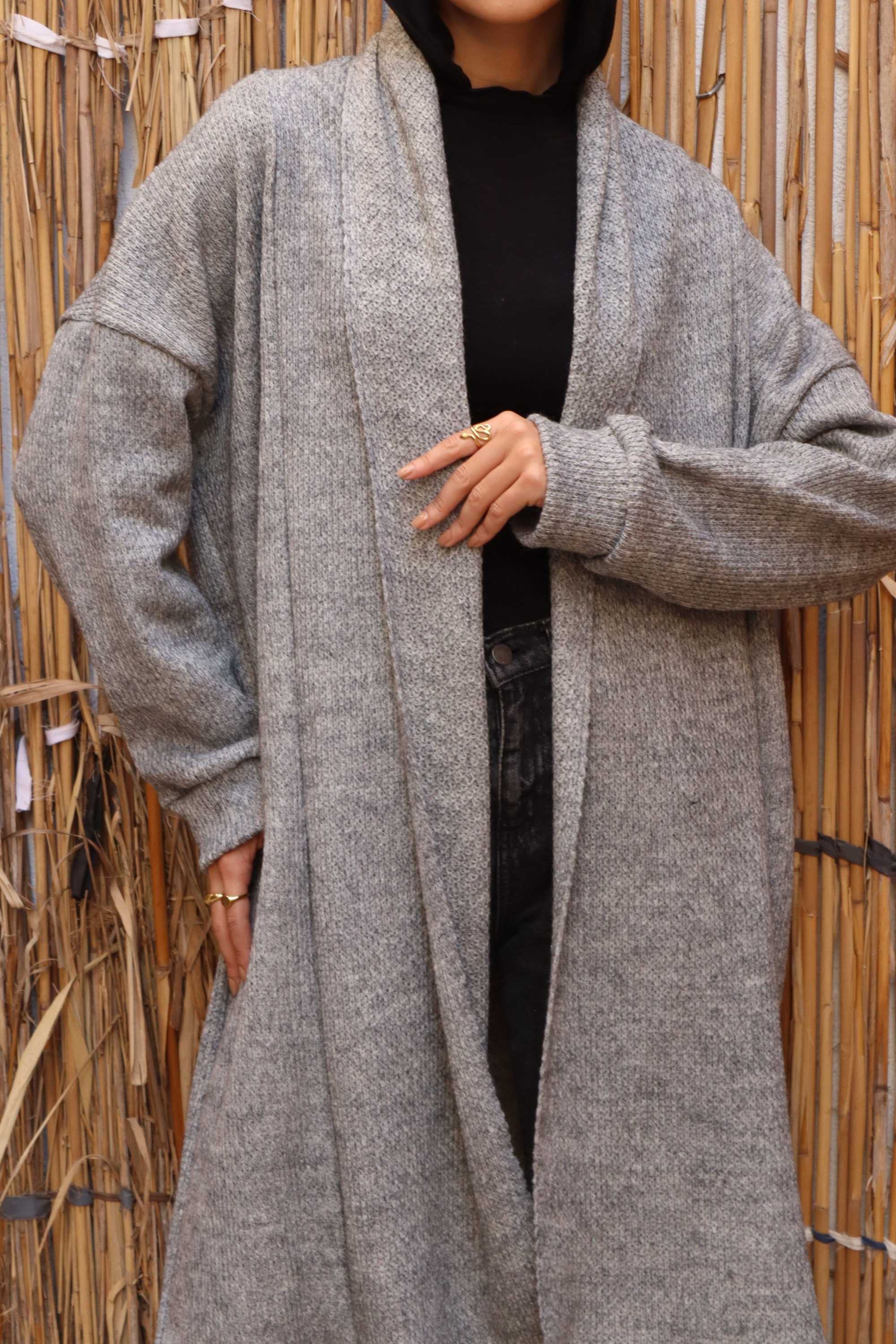 Grey melange Long wool Cardigan
