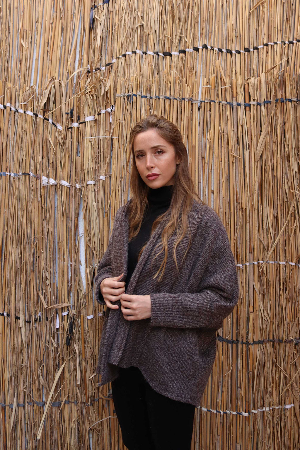 Grey melange short wool Cardigan