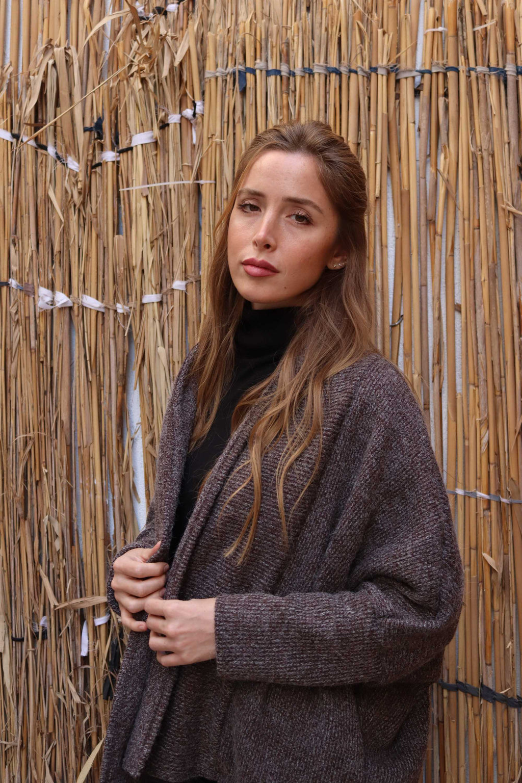 Grey melange short wool Cardigan