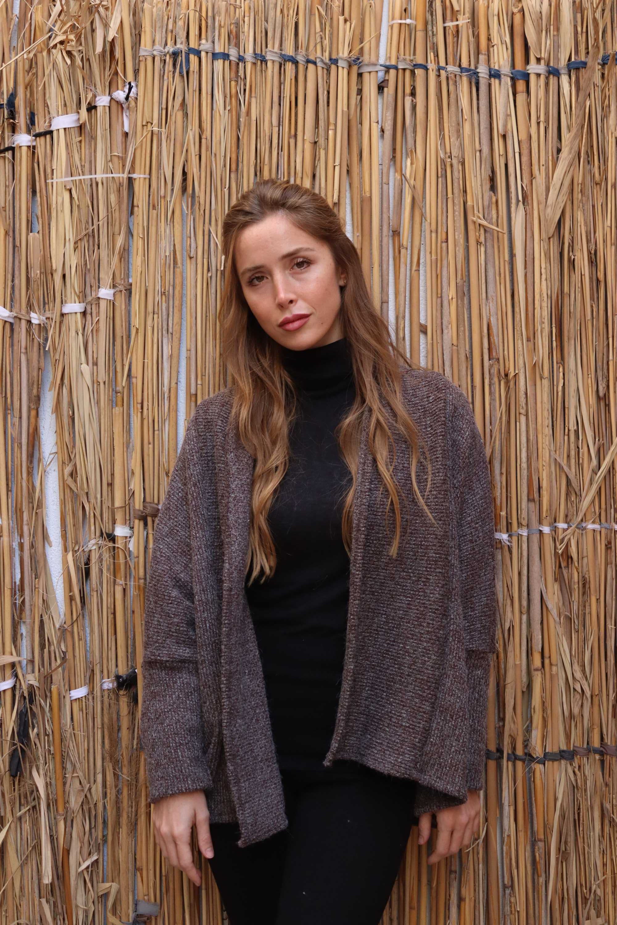 Grey melange short wool Cardigan