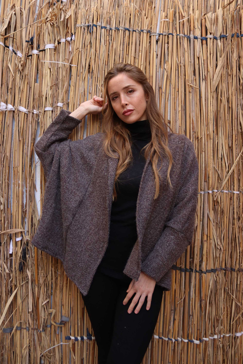 Grey melange short wool Cardigan